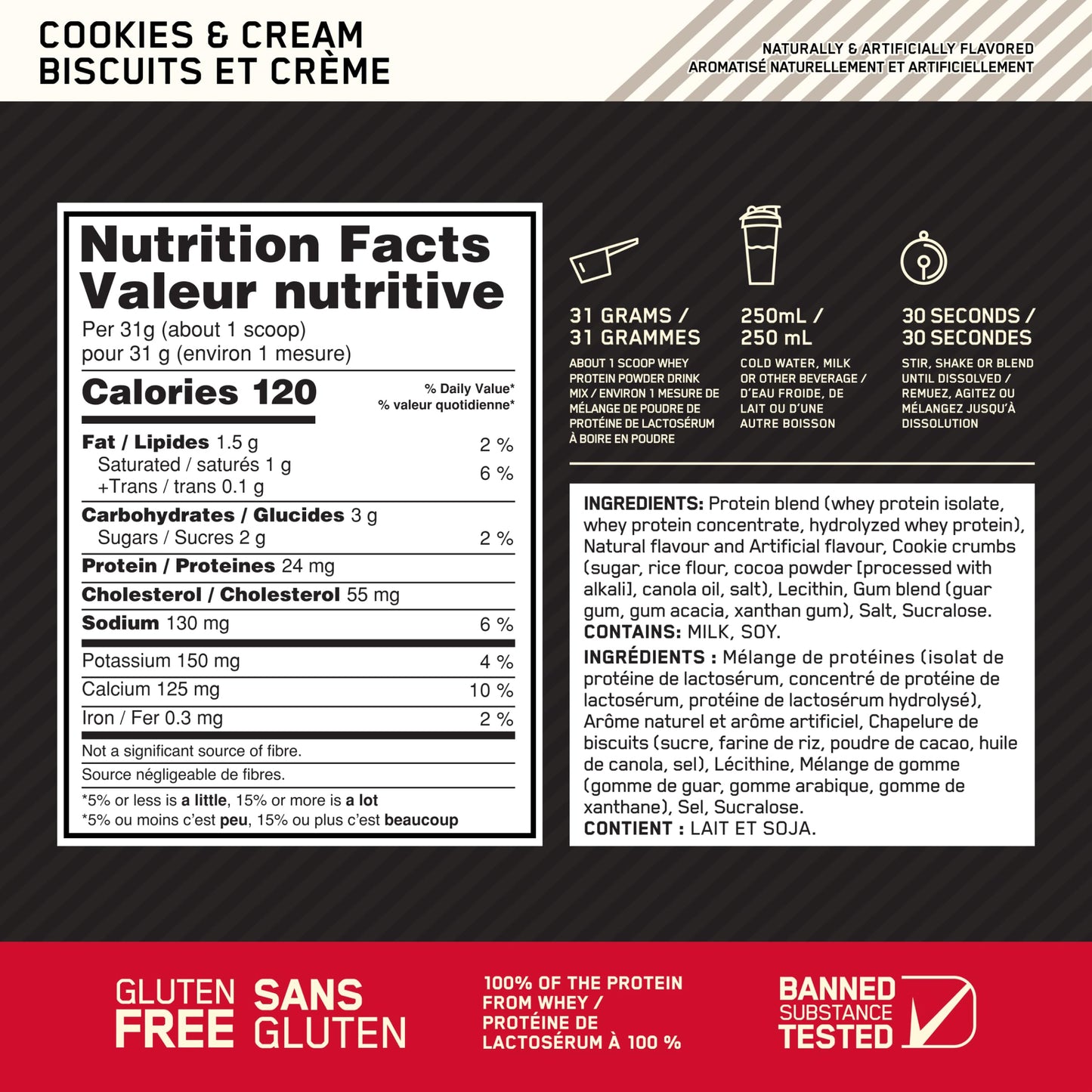 Optimum Nutrition Gold Standard 100% Whey Protein Powder, Cookies & Cream, 24 g Protein per Serving, 2.27 kg, 68 Servings (packaging may vary) 🍁 All In One Marketplace Canada