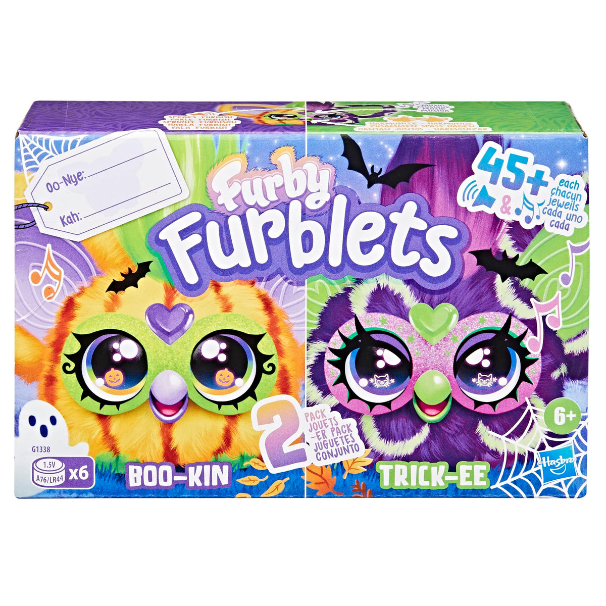 Furby Furblets 2 Pack of Fall Edition Mini Friends Trick-Ee & Boo-Kin, Electronic Halloween Plush Toys for Girls & Boys 6+, Multicolor