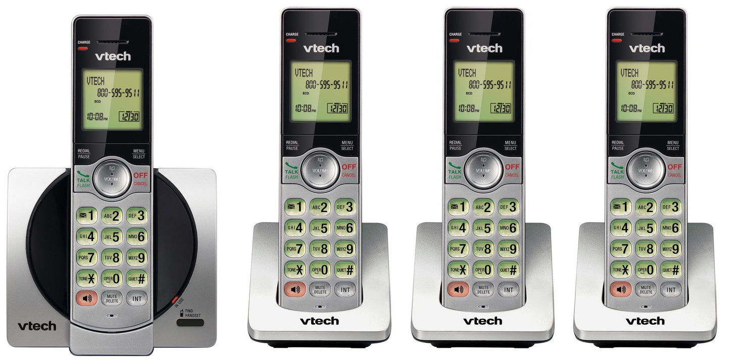 VTech DECT 6.0 Four Handset Cordless Phones with Caller ID, Backlit Keypads and Screens, Full Duplex Handset Speakerphones, Call Block, (Non ITAD Version) Silver/Black - CS6919-4 🍁 All In One Marketplace Canada