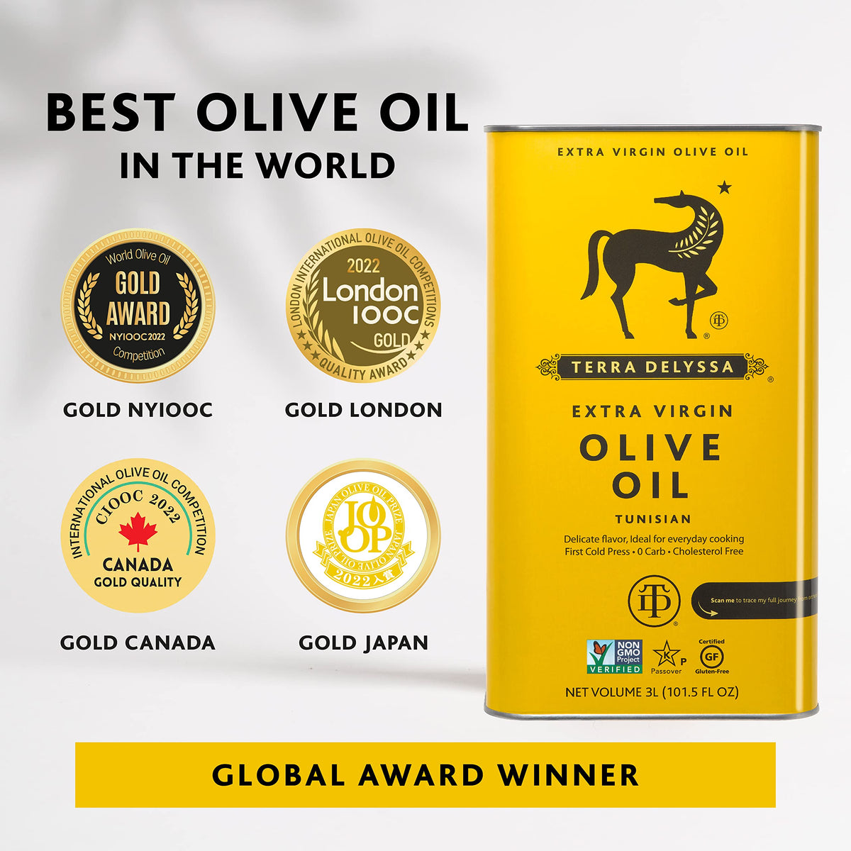 Terra Delyssa First Cold Pressed Extra Virgin Olive Oil, Single Sourced, 3 Litres (101 fl. oz) - 1 Pack, Certified Kosher. Non-GMO, Naturally Rich in Antioxidants and Polyphenols 🍁 All In One Marketplace Canada