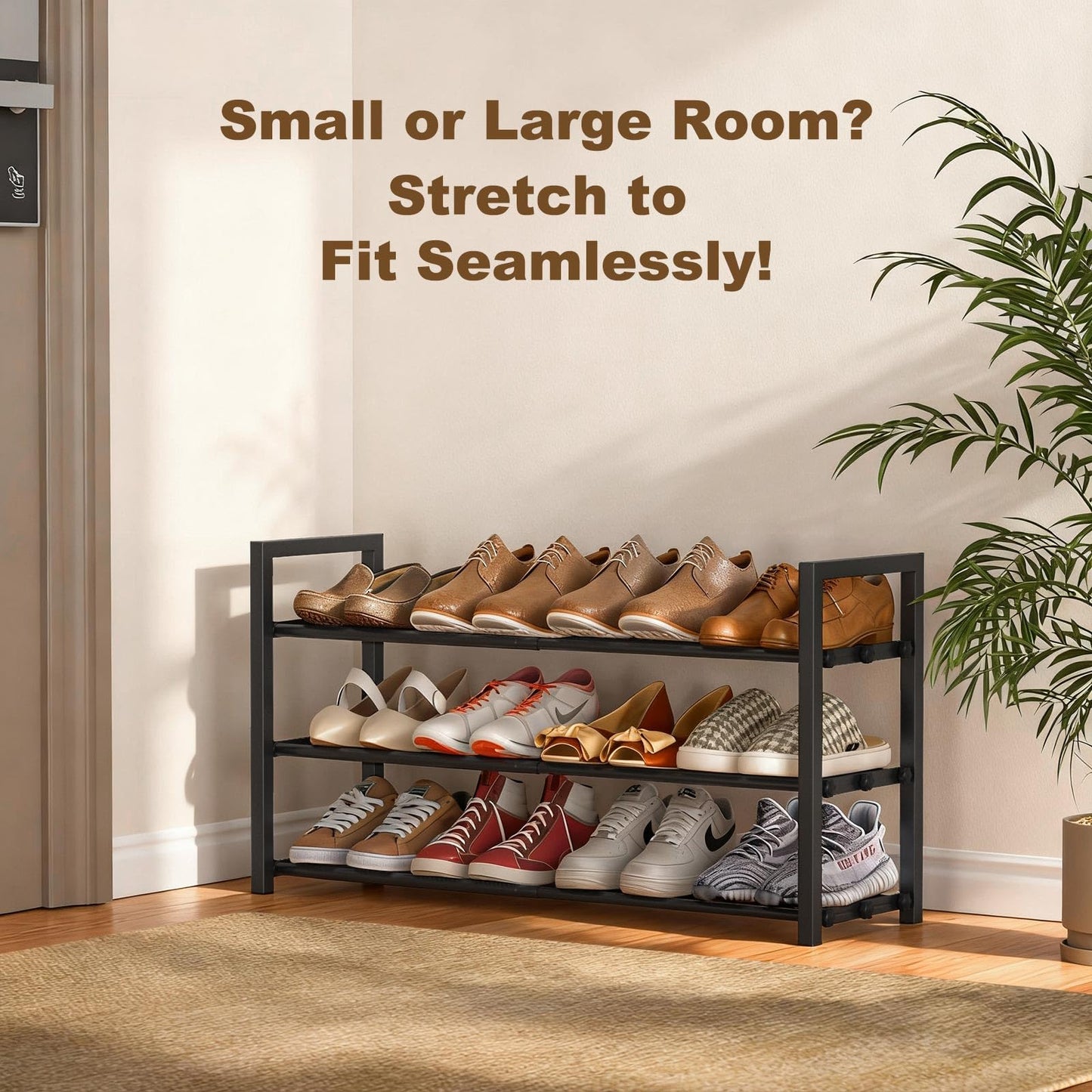 Roylvan 3-Tire Expandable Shoe Rack, 17"-31" Adjustable Stackable Free Standing Shoe Shelf Storage Fits 6-12 Pairs Shoes, Heavy Duty Reinforced Metal Shoes Organizer for Closet Entryway Doorway Dorm 🍁 All In One Marketplace Canada