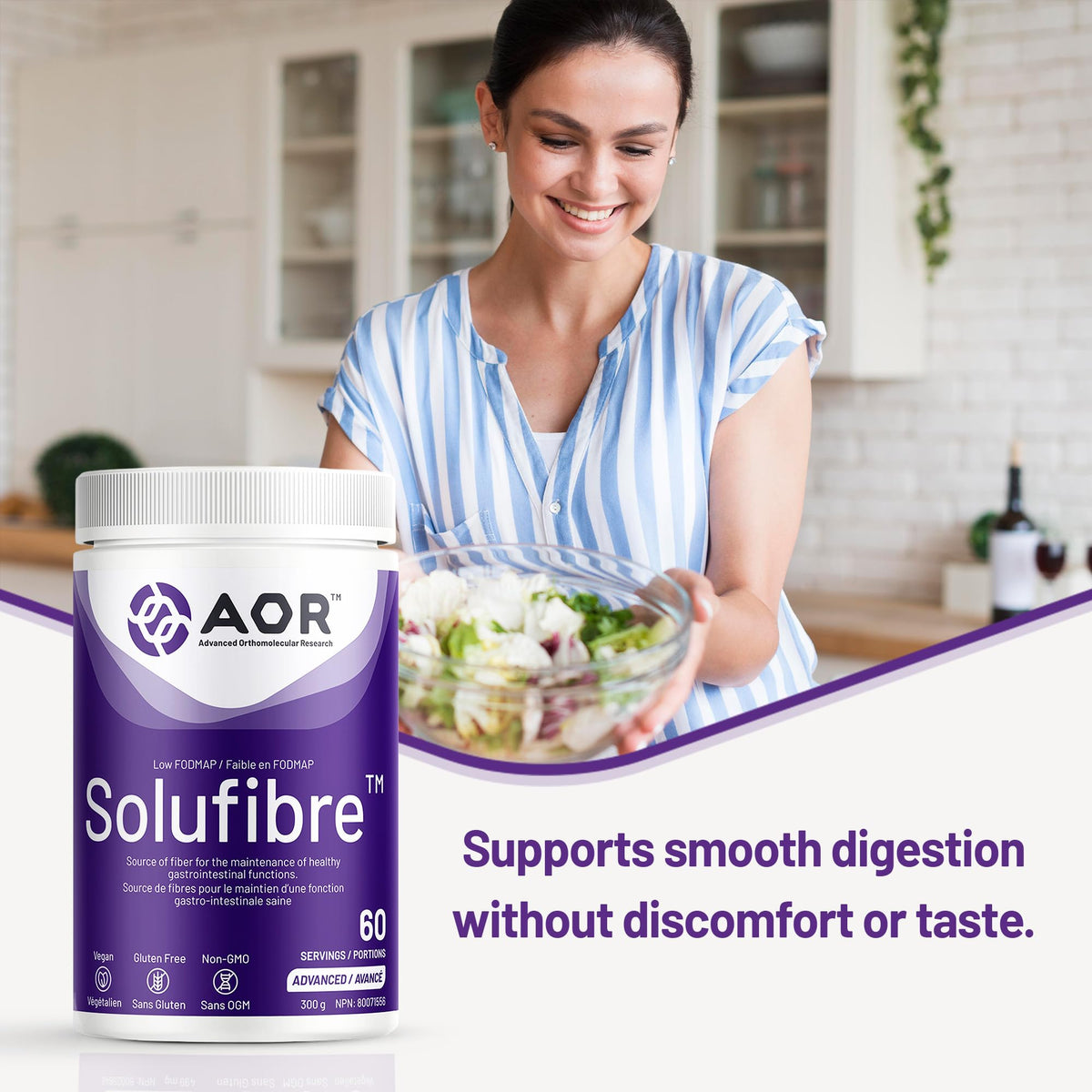 AOR - SoluFibre Powder, 300g 60-Servings - Partially Hydrolyzed Guar Gum Sunfiber for Digestive Comfort & Regularity - Vegan, Non-GMO & Gluten-Free - Gentle Prebiotic Fiber Supplement - Soluble Fiber 🍁 All In One Marketplace Canada