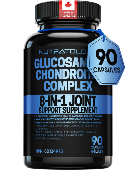 Nutratology® Glucosamine Joint Supplement with Chondroitin, MSM & Turmeric | Canadian-Made | Joint Pain Relief Supplements - 1500MG Glucosamine - Supports Healthy Joints & Cartilage - 90 Capsules 🍁 All In One Marketplace Canada