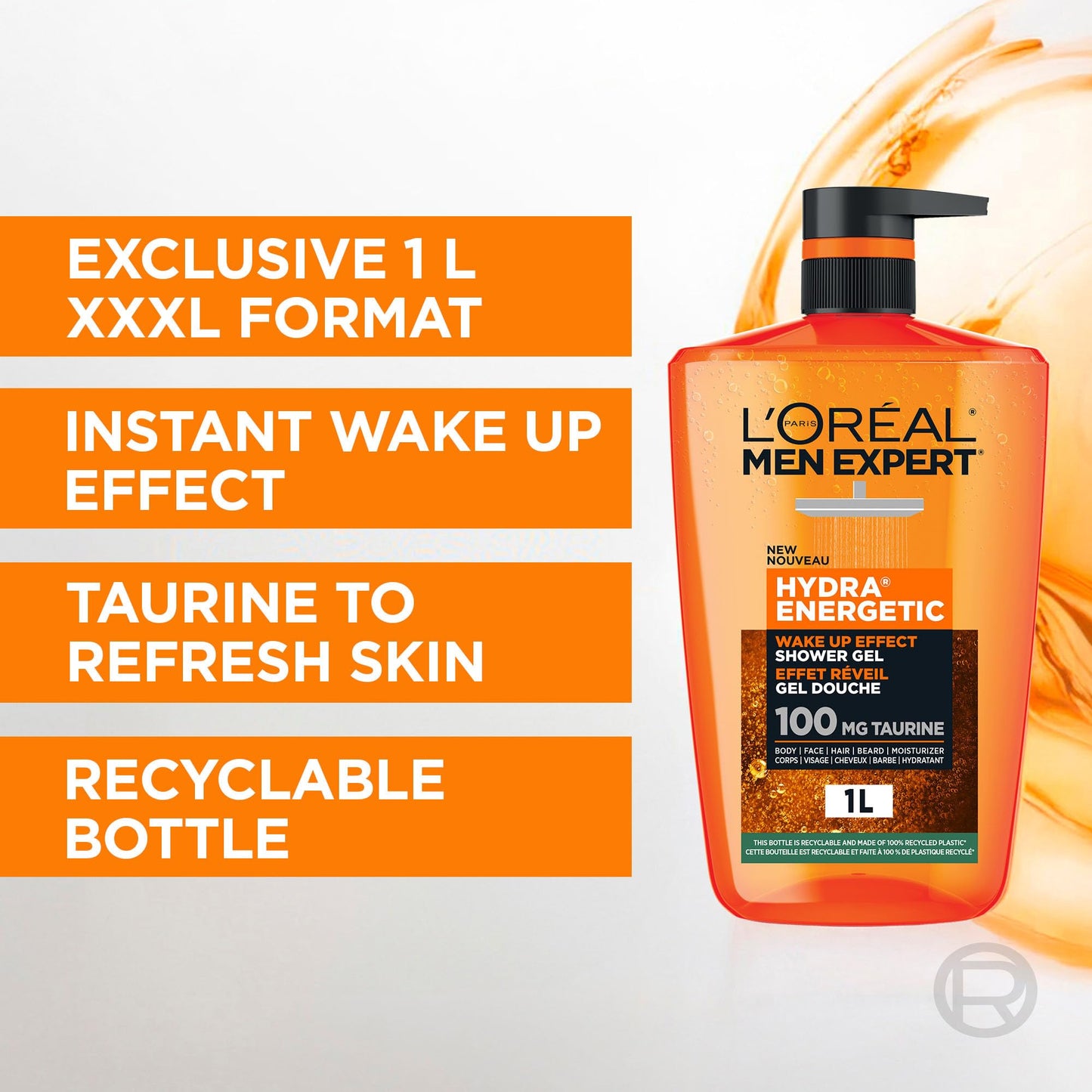 L'Oréal Paris Men Expert Hydra Energetic XXXL Shower Gel, Men's Taurine Body Wash for Body, Face, Hair & Beard, Energizing & Wake Up Effect, 1 Litre 🍁 All In One Marketplace Canada
