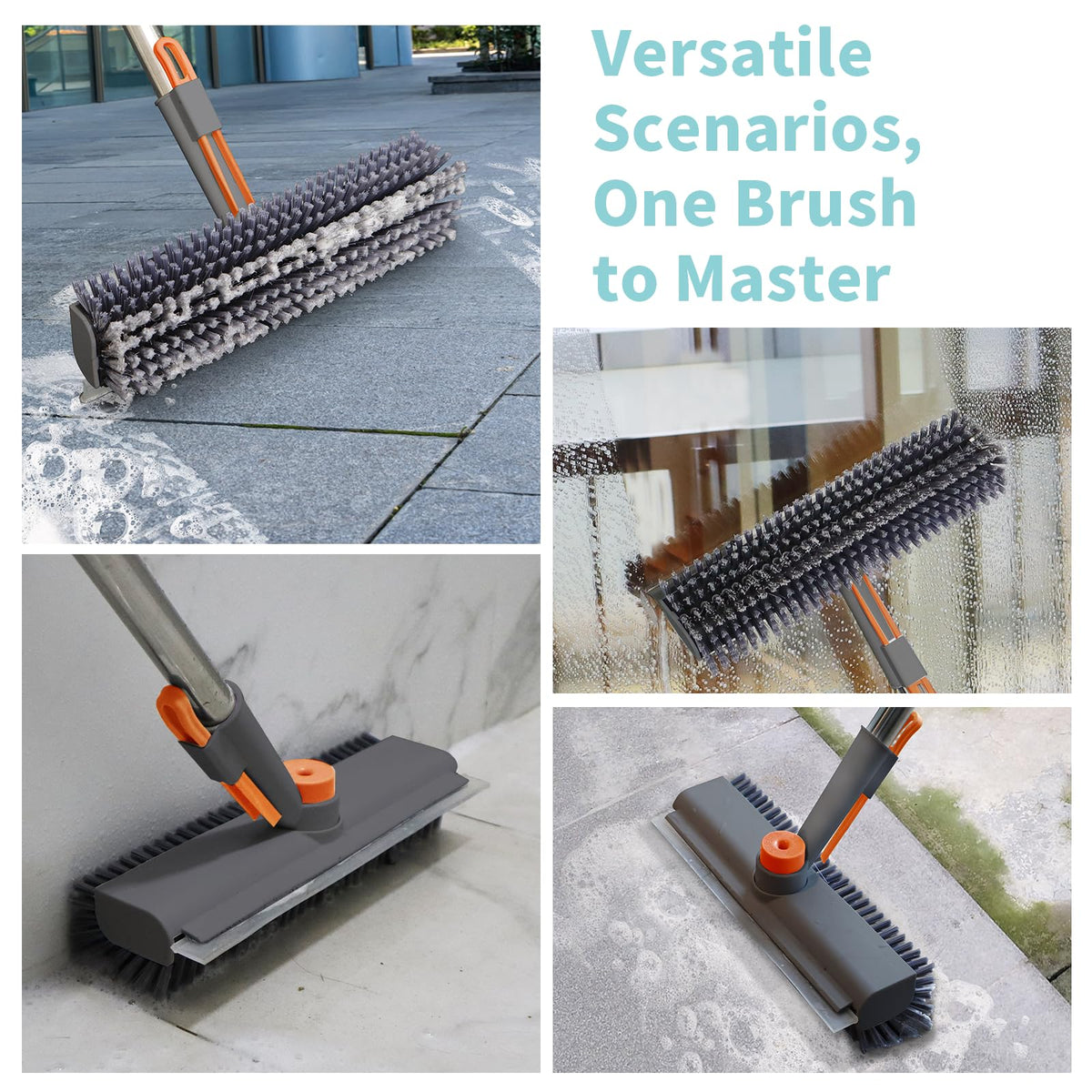 3 in 1 Floor Scrub Brush with Long Handle and 360° Rotation Head, Multi-Purpose Cleaning Brush, Including Flat Bristle Brush, Angled Bristle Brush and Scraper 🍁 All In One Marketplace Canada