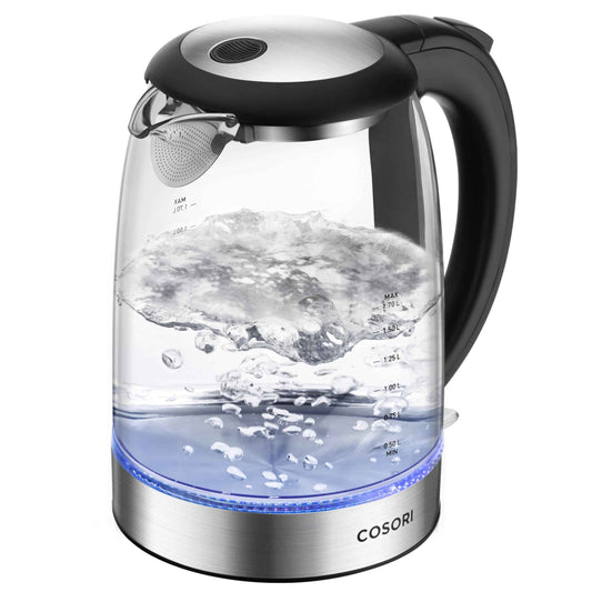 COSORI Plastic-Free Electric Kettle, Odorless Boiling 1.7L Borosilicate Glass, 1500W Cordless, Auto Shut Off - For Coffee, Tea & Hot Water, Black 🍁 All In One Marketplace Canada