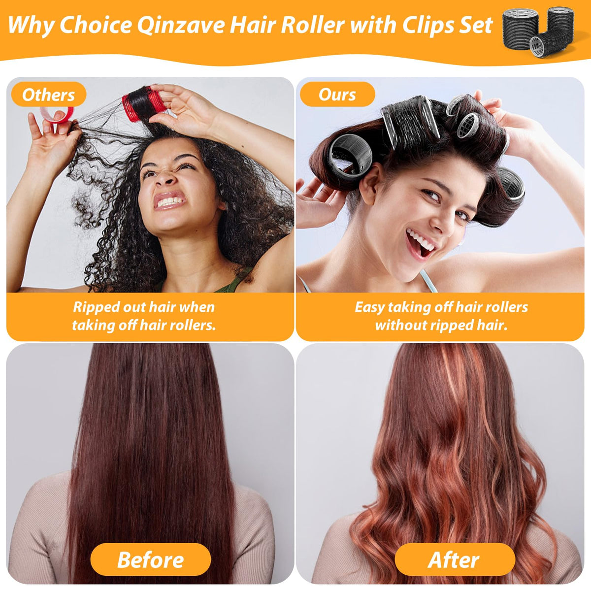 39PCS Self Grip Hair Rollers Curlers 3 Sizes Black Hair Roller 2.5in, 1.9in, 1.4in, Jumbo Hair Roller with 12PCS Duckbill Clips Hair Rollers for Long Medium Short Thick Fine Volume Bangs Hair 🍁 All In One Marketplace Canada