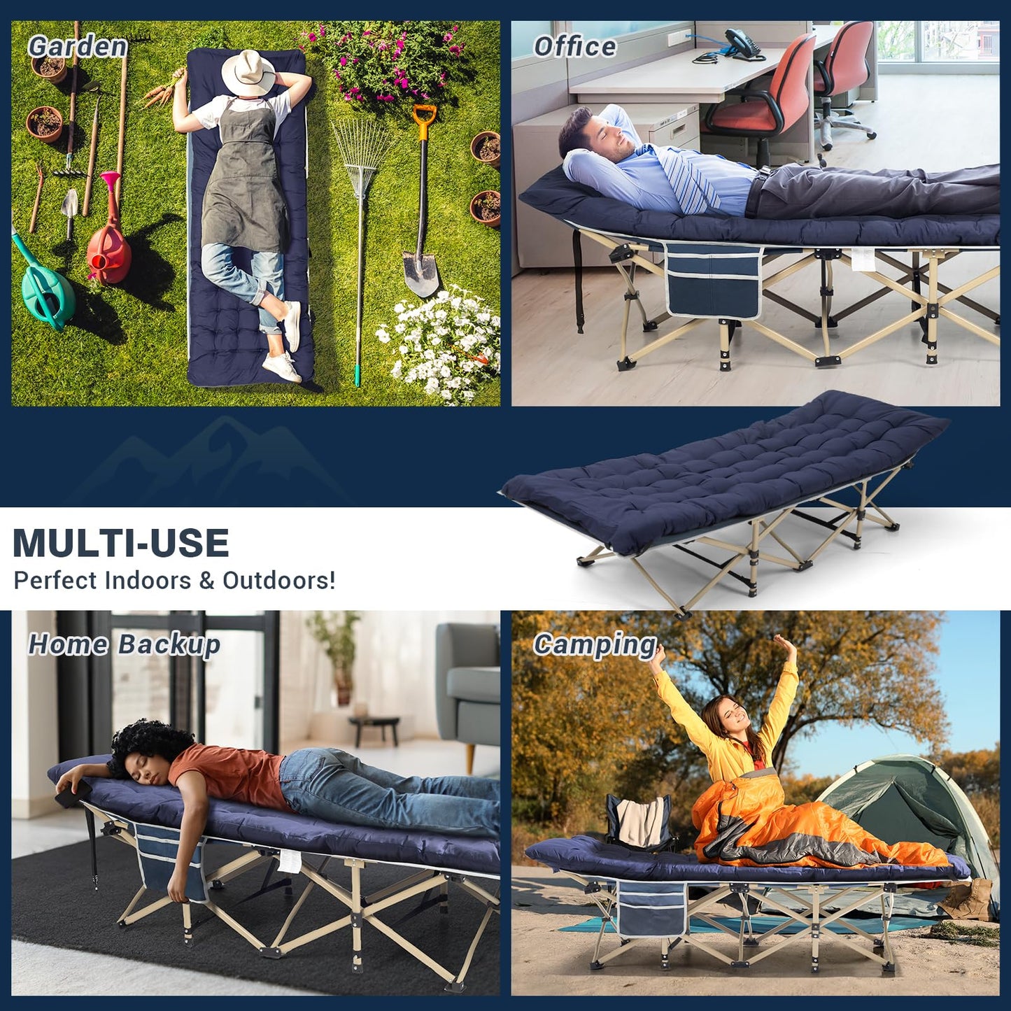 Overmont Camping Cot with Cushion - 28” Extra Wide Folding Cots for Adults Load 550 LBS with Carry Bag - Double Layer 2400D Oxford Sleeping Bed for Outdoor Travel Home Office Nap 🍁 All In One Marketplace Canada
