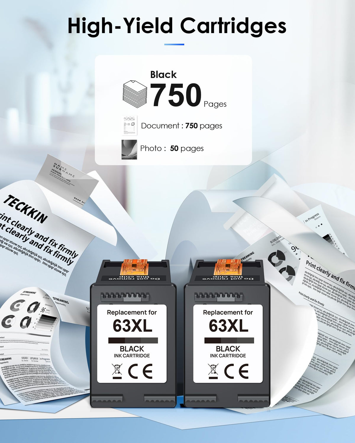 63XL Black High-Yield Ink Cartridge for HP 63 Black Ink Cartridge Replacement for HP Ink 63 Works with HP OfficeJet 3830 4650 5255 5258 Envy 4520 4512 DeskJet 1112 2130 3630 F6U64AN (2 Black Pack) 🍁 All In One Marketplace Canada