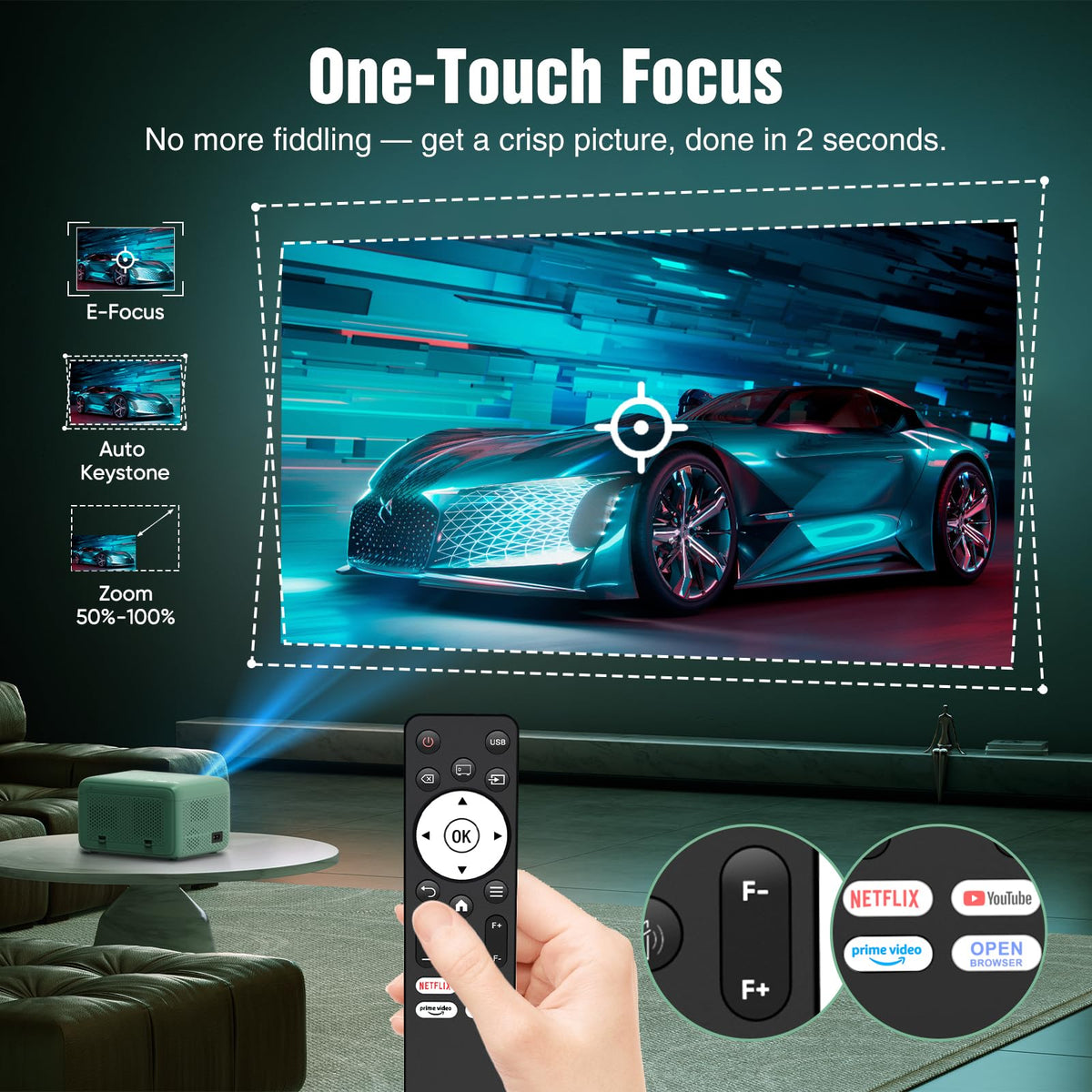 【Netflix Compatible & Dolby Audio】 TMY 4K Smart Projector with Upgraded HiFi Speaker, Real 1080P WiFi 6 Mini Projector with Electric Focus & Auto Keystone, Portable Projecteur for Indoor and Outdoor 🍁 All In One Marketplace Canada