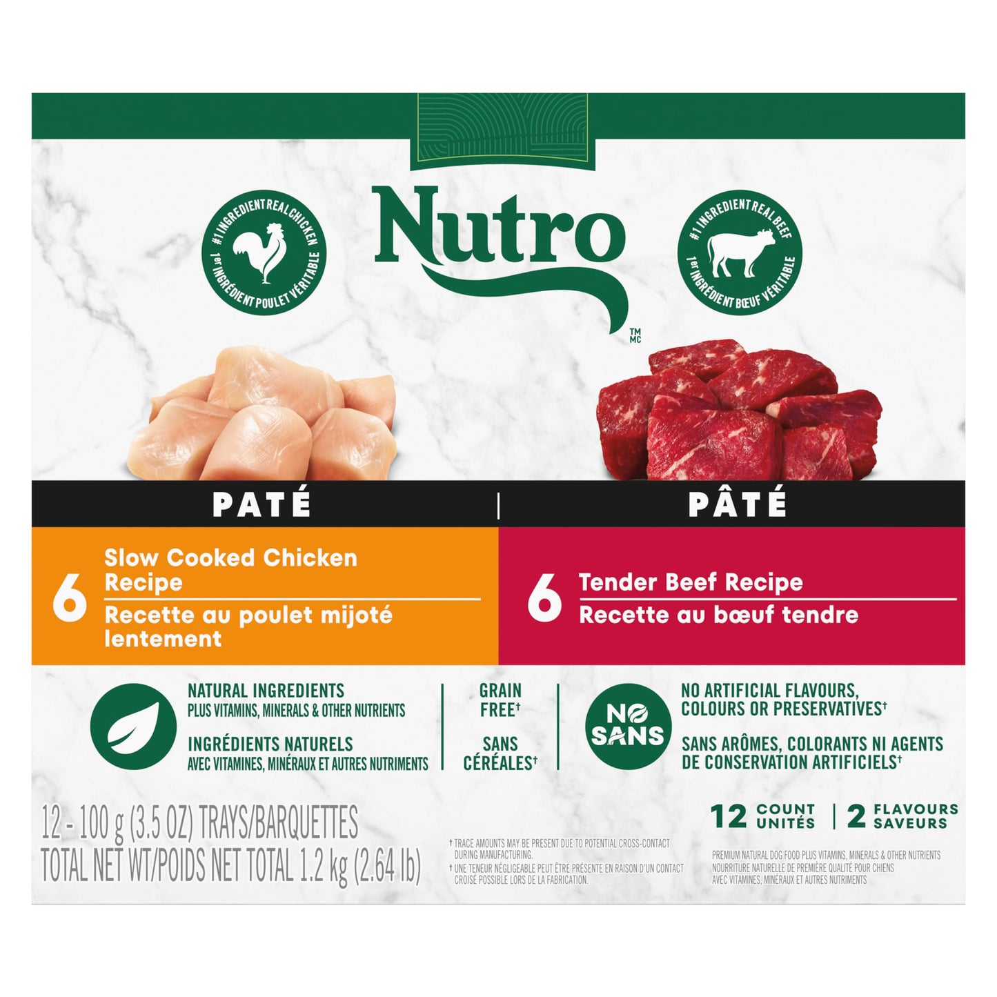 NUTRO Adult Wet Dog Food Paté, 6 Tender Beef, Sweet Potato & Carrot Recipe, 6 Slow Cooked Chicken, Potato, Carrot & Pea Recipe, 12x100g Trays 🍁 All In One Marketplace Canada