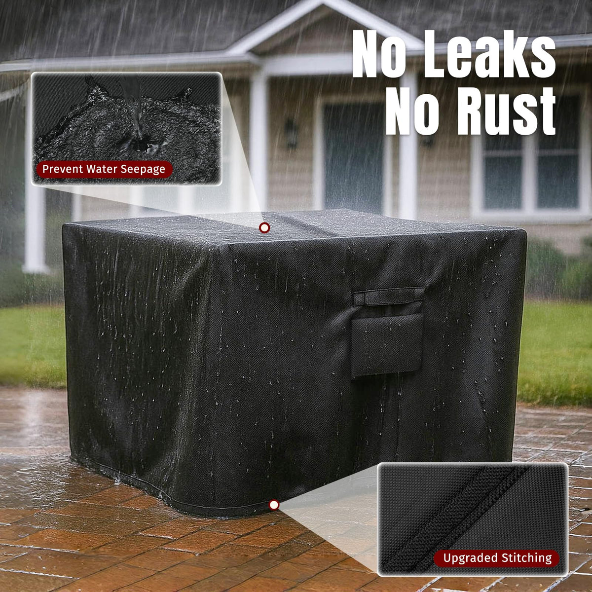 SHINESTAR Fire Pit Cover Square 32" x 32" x 24" - 600D Heavy Duty Waterproof & Windproof Outdoor Firepit Table Cover with Double Drawstrings for 28-32 Inch Square Fire Pits - Black 🍁 All In One Marketplace Canada