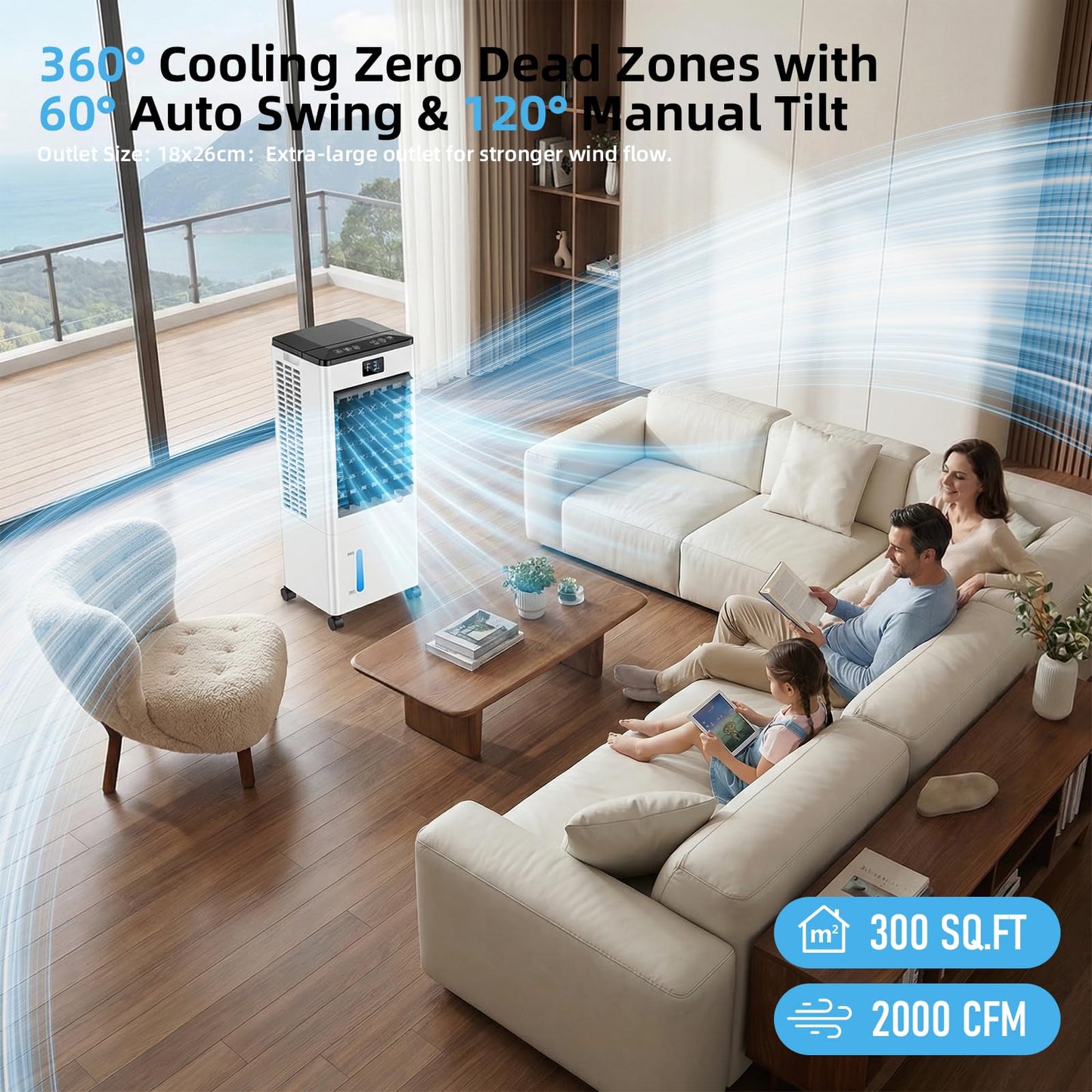 Portable Air Conditioners, Evaporative Air Cooler with Remote & LED Display, 120° Oscillation, 12H Timer, 3 Speeds & 4 Modes, 60W Energy-Efficient, Windowless Swamp Cooler for Bedroom Office Garage 🍁 All In One Marketplace Canada