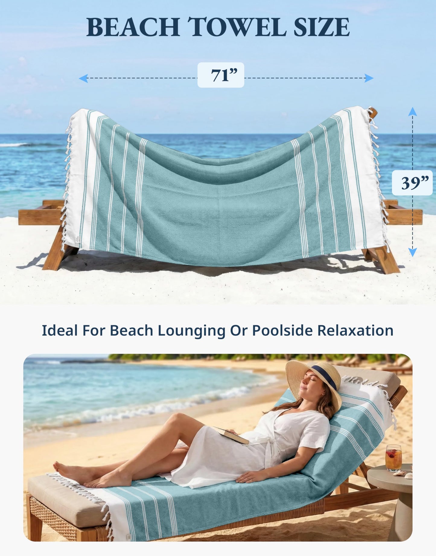 Lane Linen Turkish Beach Towels Set of 6, Oversized Beach Towel, Lightweight Beach Essentials for Women, Large Pool Towel, Absorbent & Quick Dry, Sand Free Beach Towel, 39"x71" - Tropical Breeze 🍁 All In One Marketplace Canada