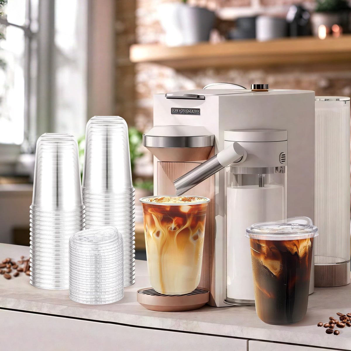 50 Pack 16oz Clear Plastic Cups with Sip Lids, Disposable Iced Coffee Cup with Strawless Lid for Party Wedding Catering Events, to Go Cups for Cold Drinks Smoothie Milkshake Lemonade Bubble 🍁 All In One Marketplace Canada