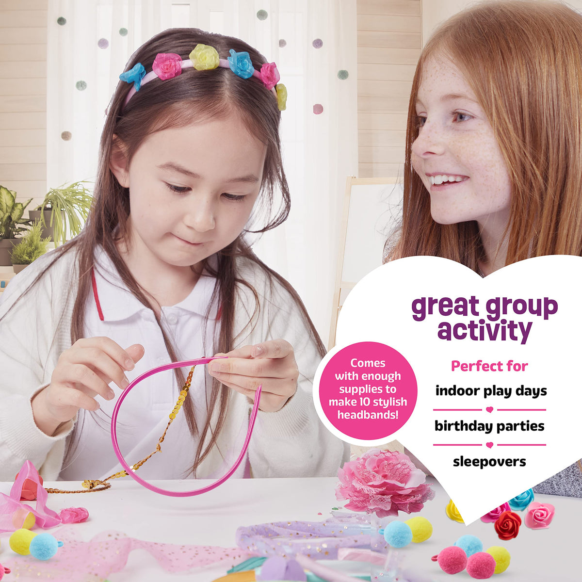 Headband Making Kit for Girls - Make Your Own Fashion Headbands for Kids - DIY Hair Accessories Set - Arts & Crafts Gift for Ages 5-12 Year Old Girl - Little Children's Art & Craft Gifts 🍁 All In One Marketplace Canada