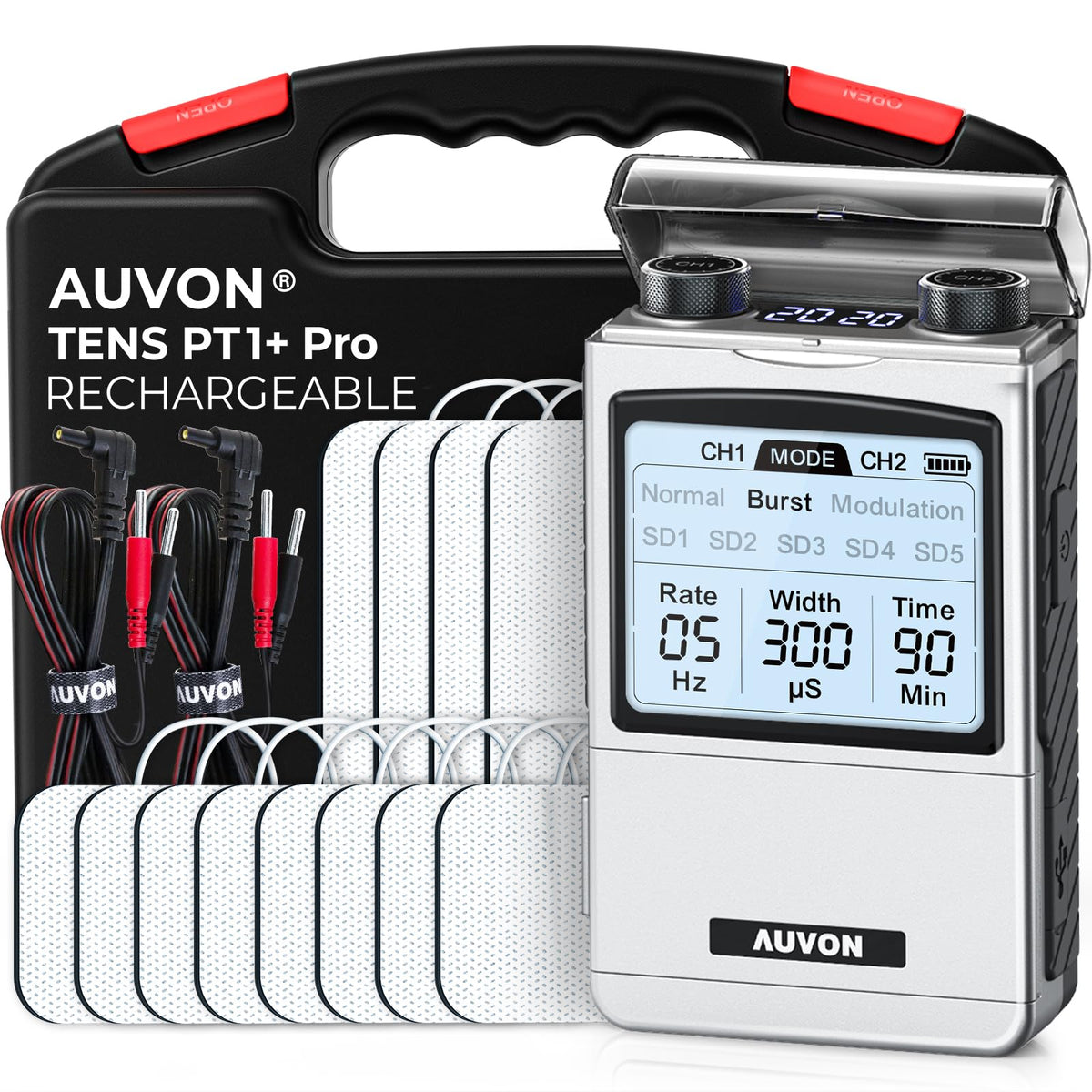 AUVON Rechargeable TENS Machine EMS Muscle Stimulator, Digital TENS Unit with 8 Customizable Modes, Electronic Massager for Sciatica, Shoulder & Back Pain Relief, 12 Pads, A Carry Case 🍁 All In One Marketplace Canada