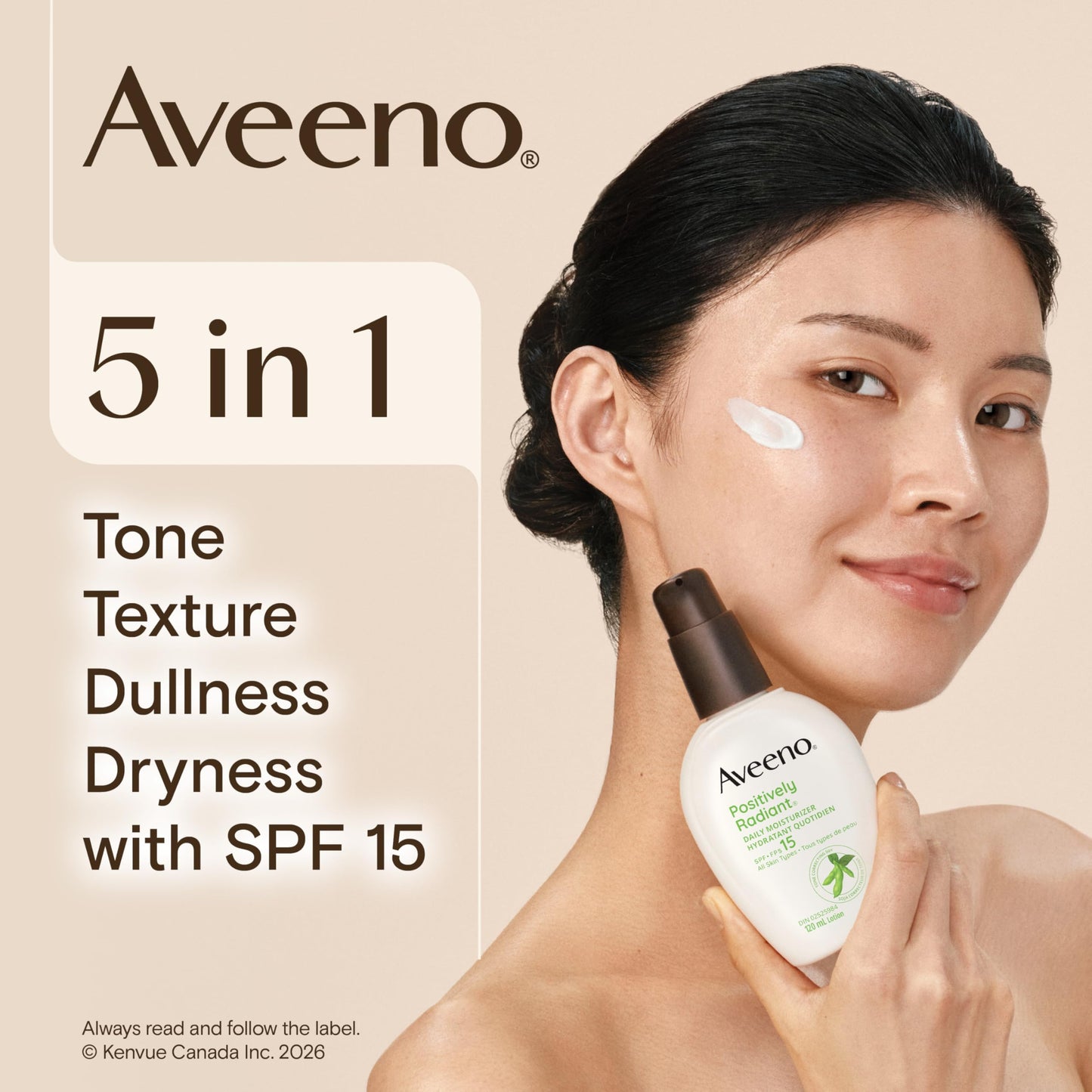 Aveeno Positively Radiant Daily Moisturizer SPF 15 - Face Lotion with Soy Formula for Dry Skin, Hypoallergenic & Oil-Free Lotion, Evens Tone & Texture, Non-Comedogenic Moisturizer for Face 120 mL 🍁 All In One Marketplace Canada