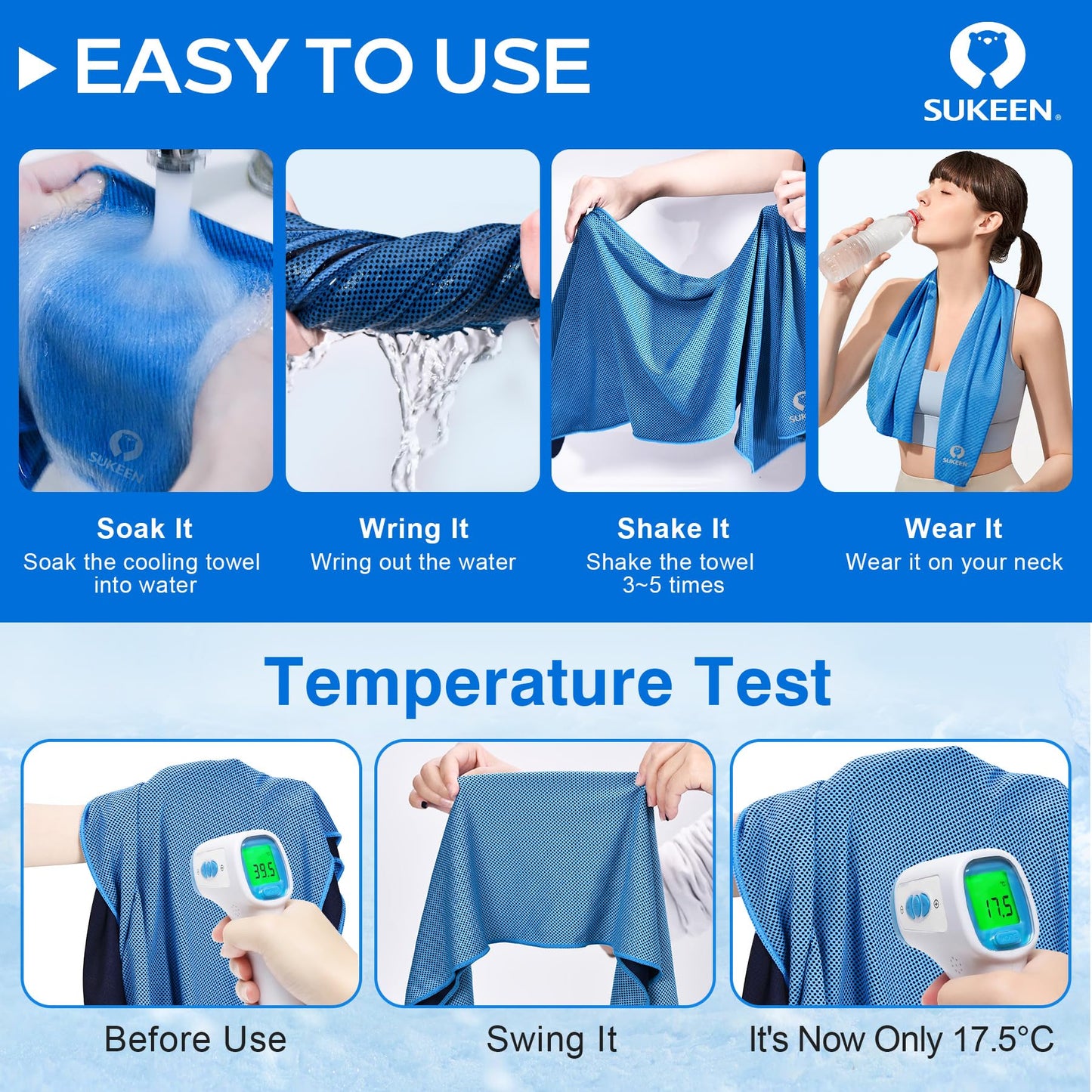 Sukeen [4 Pack] Cooling Towel (40"x12"), Ice Towel, Soft Breathable Chilly Towel, Microfiber Towel for Yoga, Sport, Running, Gym, Workout,Camping, Fitness, Workout & More Activities 🍁 All In One Marketplace Canada