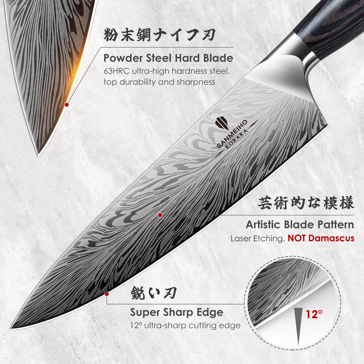 SANMEIHO Chef Knife in Powder Steel, Japanese Kitchen Knife 8 Inch, Ultra Sharp Chef's Knives, High Carbon Japanese Utility Knives for Meat Vegetable with Ergonomic Pakkawood Handle 🍁 All In One Marketplace Canada