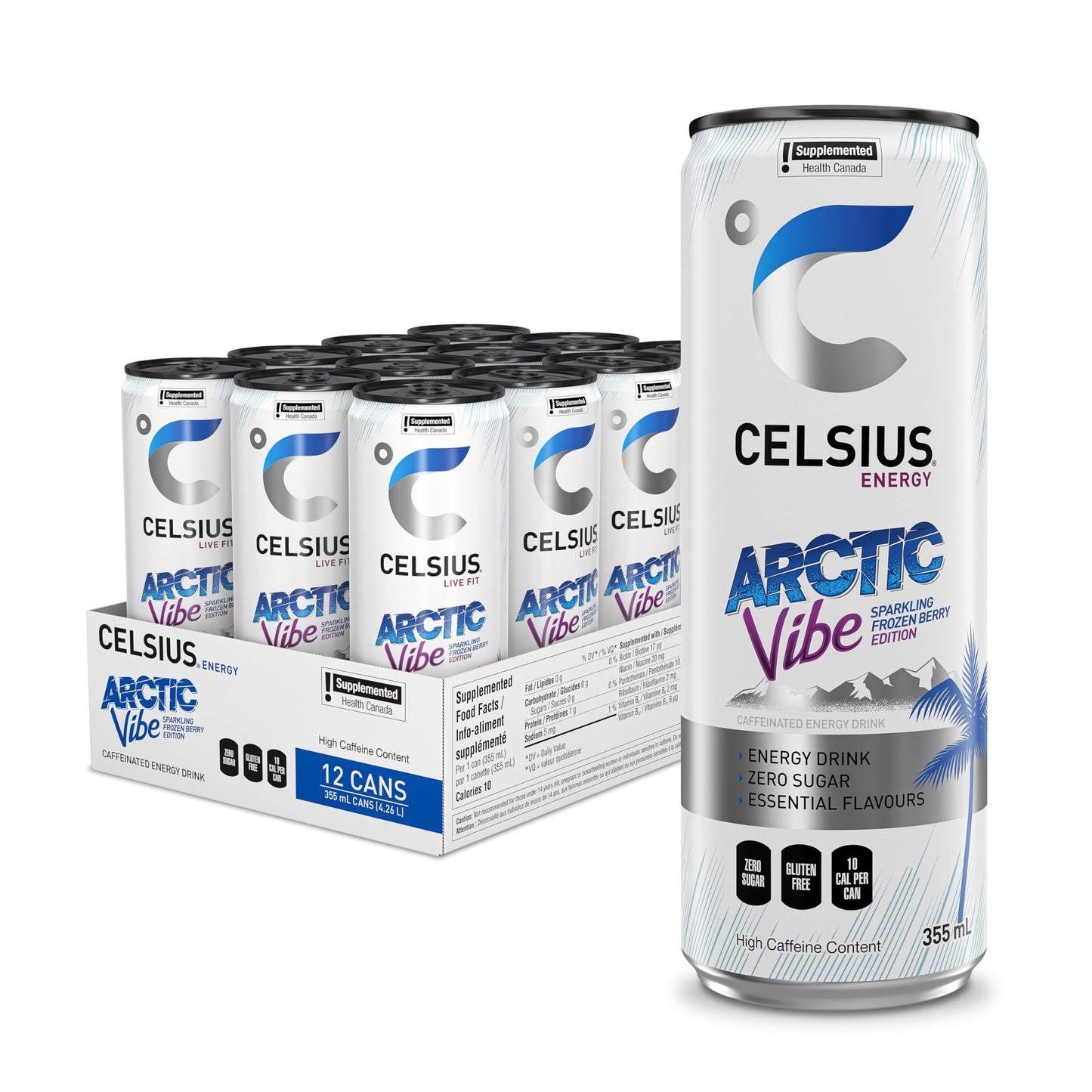 CELSIUS Sparkling Arctic Vibe, Zero Sugar Energy Drink, 355ml (Pack of 12) 🍁 All In One Marketplace Canada