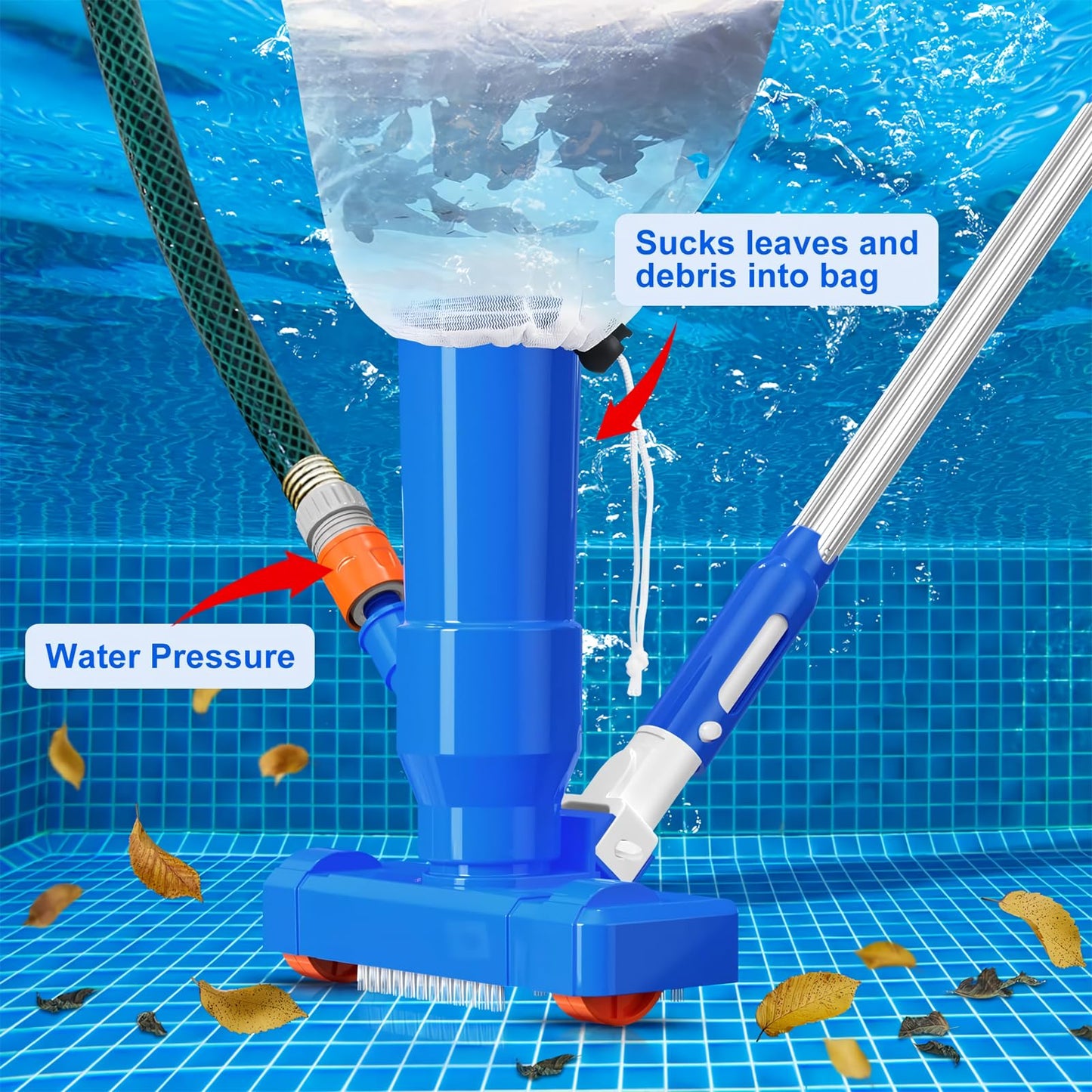 60" Portable Pool Vacuum Jet Underwater Cleaner and Leaf Skimmer Net (No Garden Hose Included), 4 Section Pole of Hand Held Portable Vacuum Pool Cleaner for Above Ground Pool Spa Pond Fountain Hot Tub 🍁 All In One Marketplace Canada