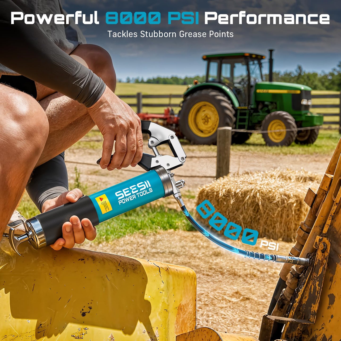 Seesii 8000PSI Grease Gun Kit: Heavy Duty Pistol Grip Grease Gun with 14oz Capacity, Quick-Release Coupler, 90° Adapter, Flexible Hose, Rigid Pipe for Automotive, Agricultural, Industrial, Farm, Car 🍁 All In One Marketplace Canada