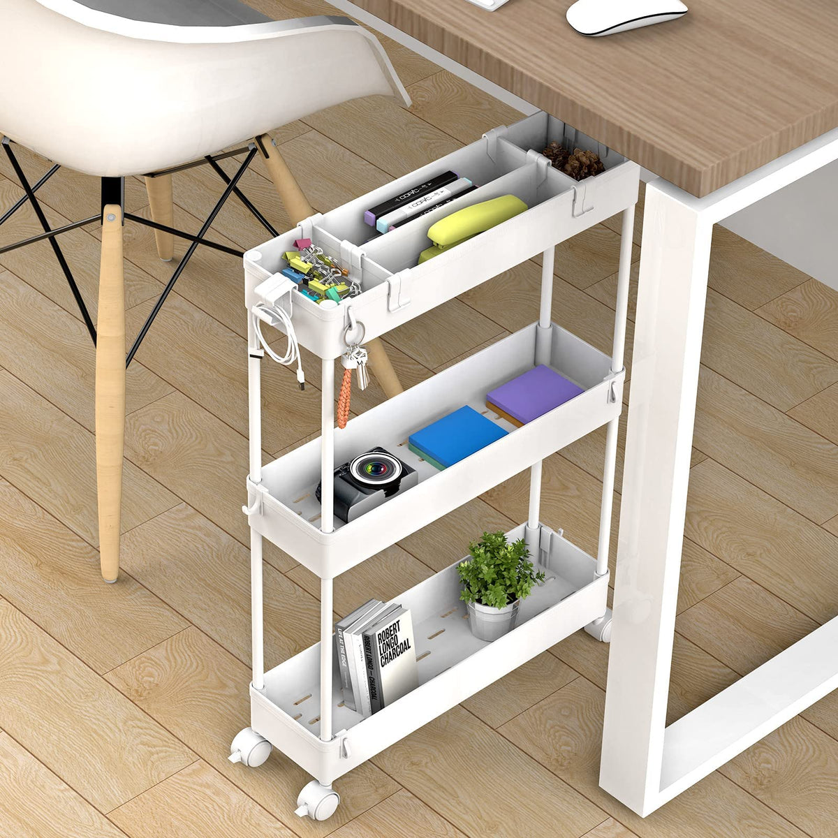 SPACELEAD Slim Storage Cart,3 Tier Bathroom Rolling Utility Cart Storage Organizer Slide Out Cart, Mobile Shelving Unit Organizer Trolley for Office Bathroom Kitchen Laundry Room Narrow Places, White 🍁 All In One Marketplace Canada