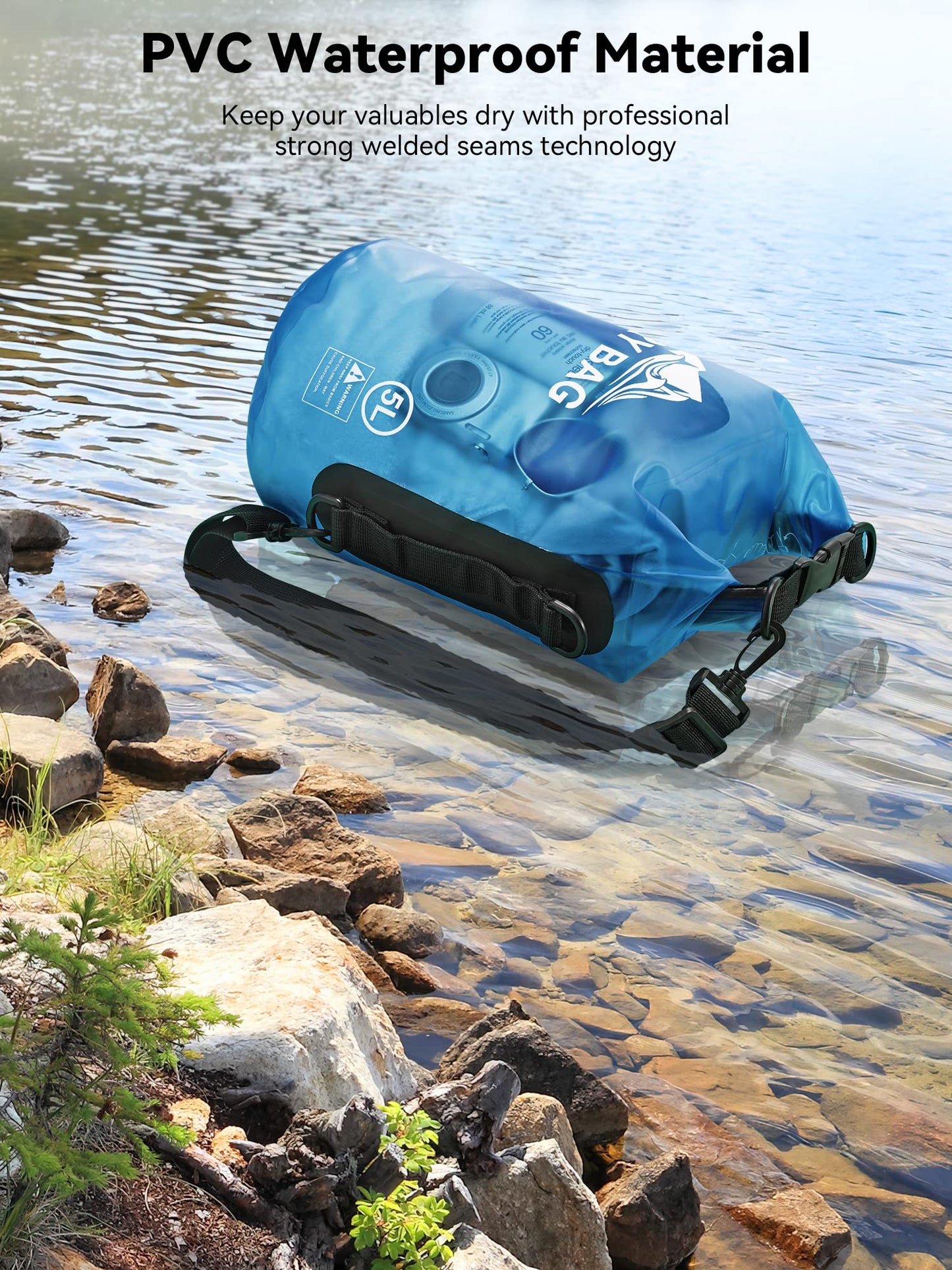 HEETA Dry Bag Waterproof for Women Men, Roll Top Lightweight Dry Storage Bag Backpack with Phone Case for Travel Swimming Boating Kayaking Paddle Board Camping Beach Accessories (Transparent Blue, 5L) 🍁 All In One Marketplace Canada