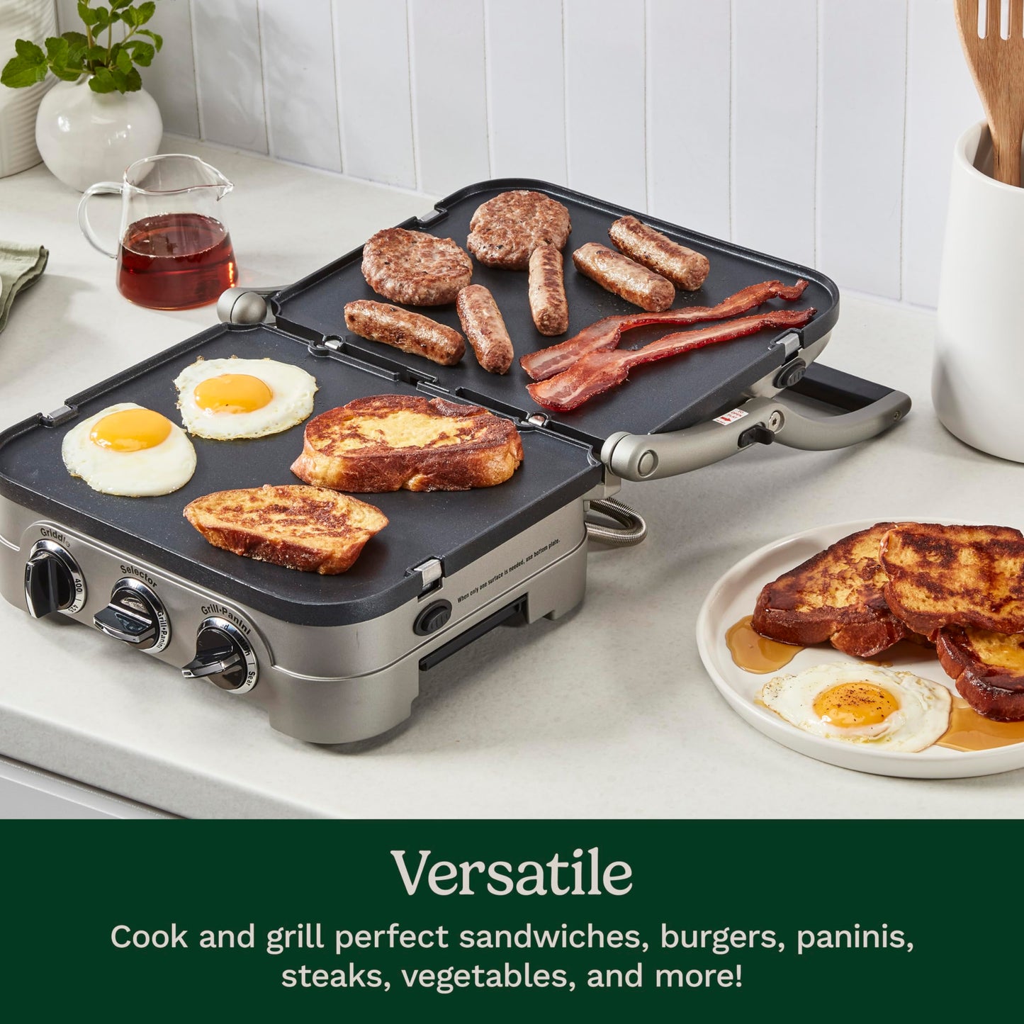 Cuisinart 5-in-1 Griddler with Reversible Nonstick Grill and Griddle Plates, Silver (CGR-4NEC) 🍁 All In One Marketplace Canada