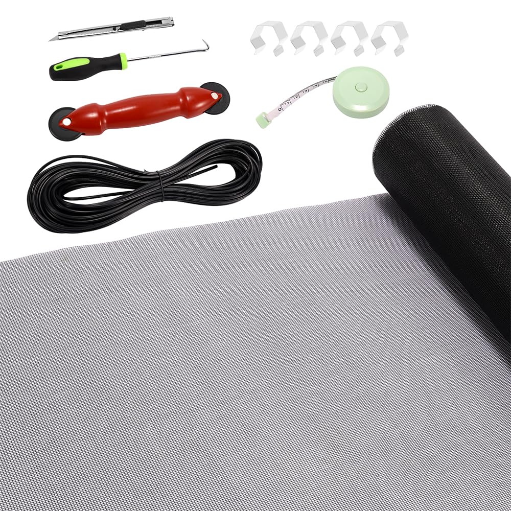 Window Screens Replacement Repair Kit, 39" x 78" Screen Door Mesh Replacement Kit, Durable Fiberglass Mesh Screen with Tools for Windows Doors Patio and Porch Screens, Black 🍁 All In One Marketplace Canada