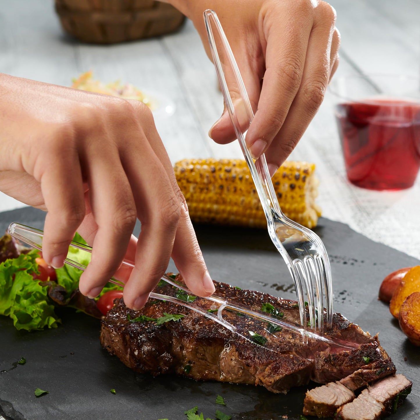 Gusto [360 Combo Pack] Heavy Duty Clear Silverware, Heavyweight Utensils - 180 Forks, 120 Spoons and 60 Knives Cutlery, Reusable, Perfect for Wedding, Parties and Events - Formerly Comfy Package 🍁 All In One Marketplace Canada