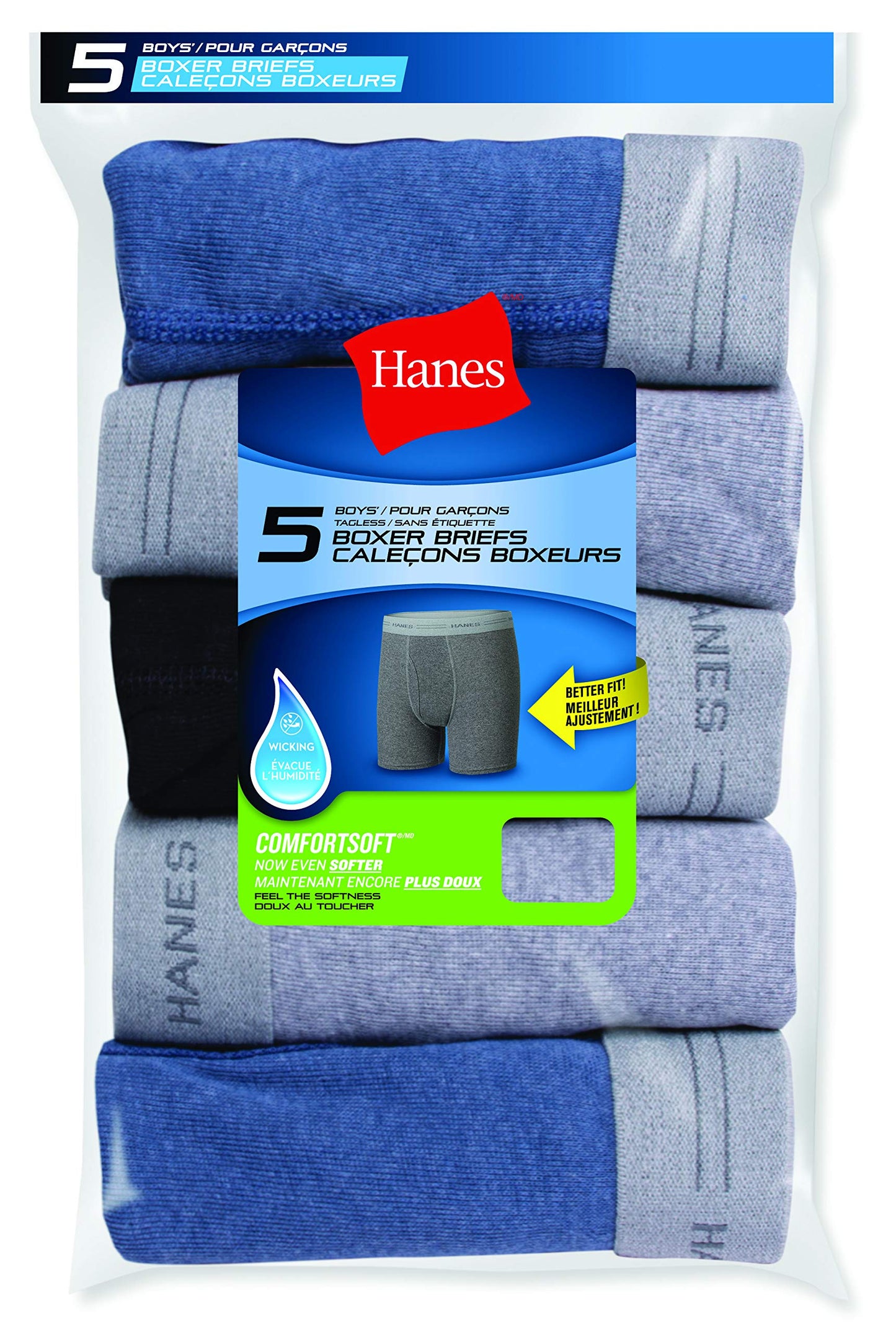 Hanes boys 5 Pack Breathable Boxer Briefs, Assorted, Large US 🍁 All In One Marketplace Canada