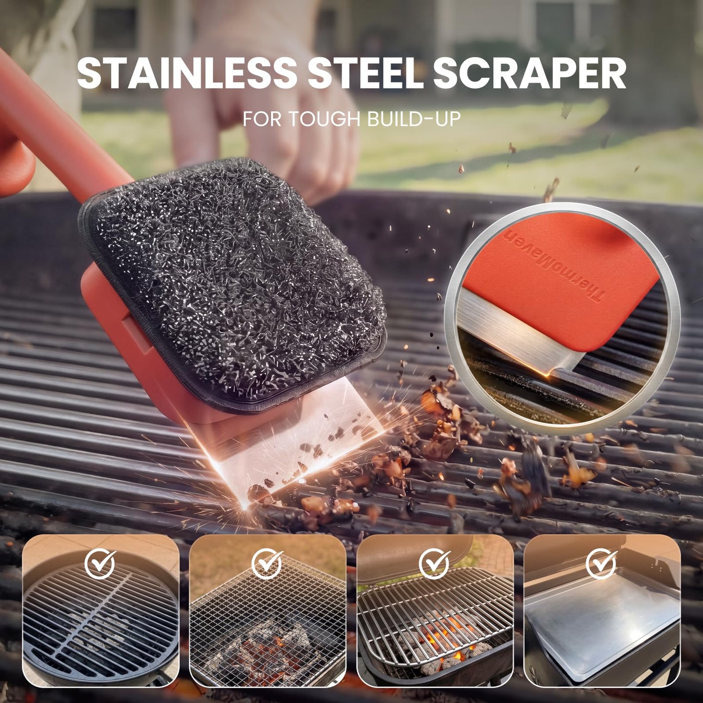 ThermoMaven BBQ Grill Brush Bristle Free - 17" Safe Steam Grill Cleaner Brush with Scraper and 3 Brush Heads for Porcelain/Gas/Charcoal Grill Outdoor Grill Barbecue Cleaner 🍁 All In One Marketplace Canada
