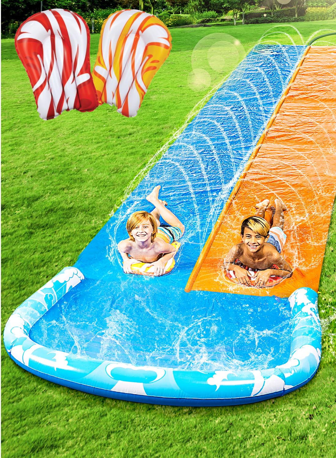 JOYIN 22.5ft Water Slides and 2 Bodyboards, Lawn Slide Summer Slip Waterslides Toy with Build in Sprinkler for Backyard Outdoor Water Fun for Kids 🍁 All In One Marketplace Canada