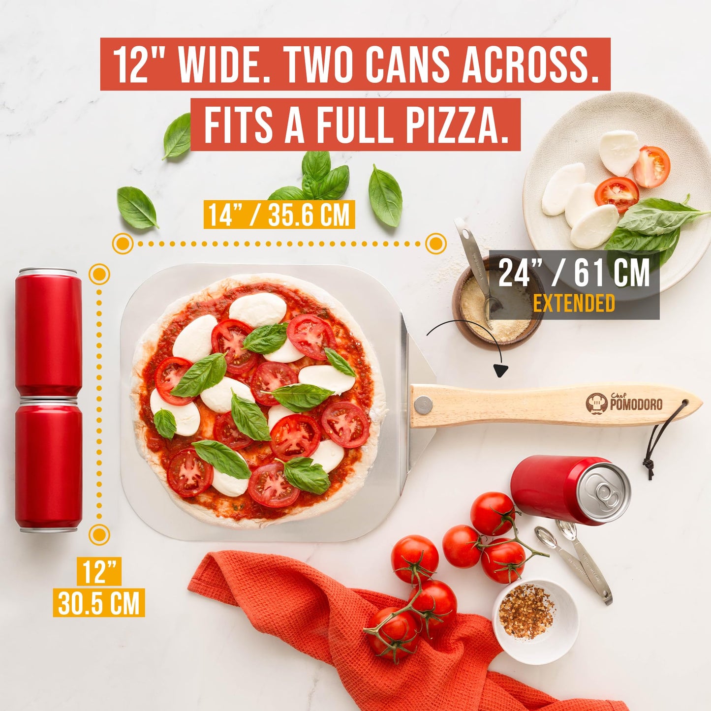 Chef Pomodoro Aluminum Metal Pizza Peel with Foldable Wood Handle for Easy Storage 12-Inch x 14-Inch, Gourmet Luxury Pizza Paddle for Baking Homemade Pizza Bread 🍁 All In One Marketplace Canada