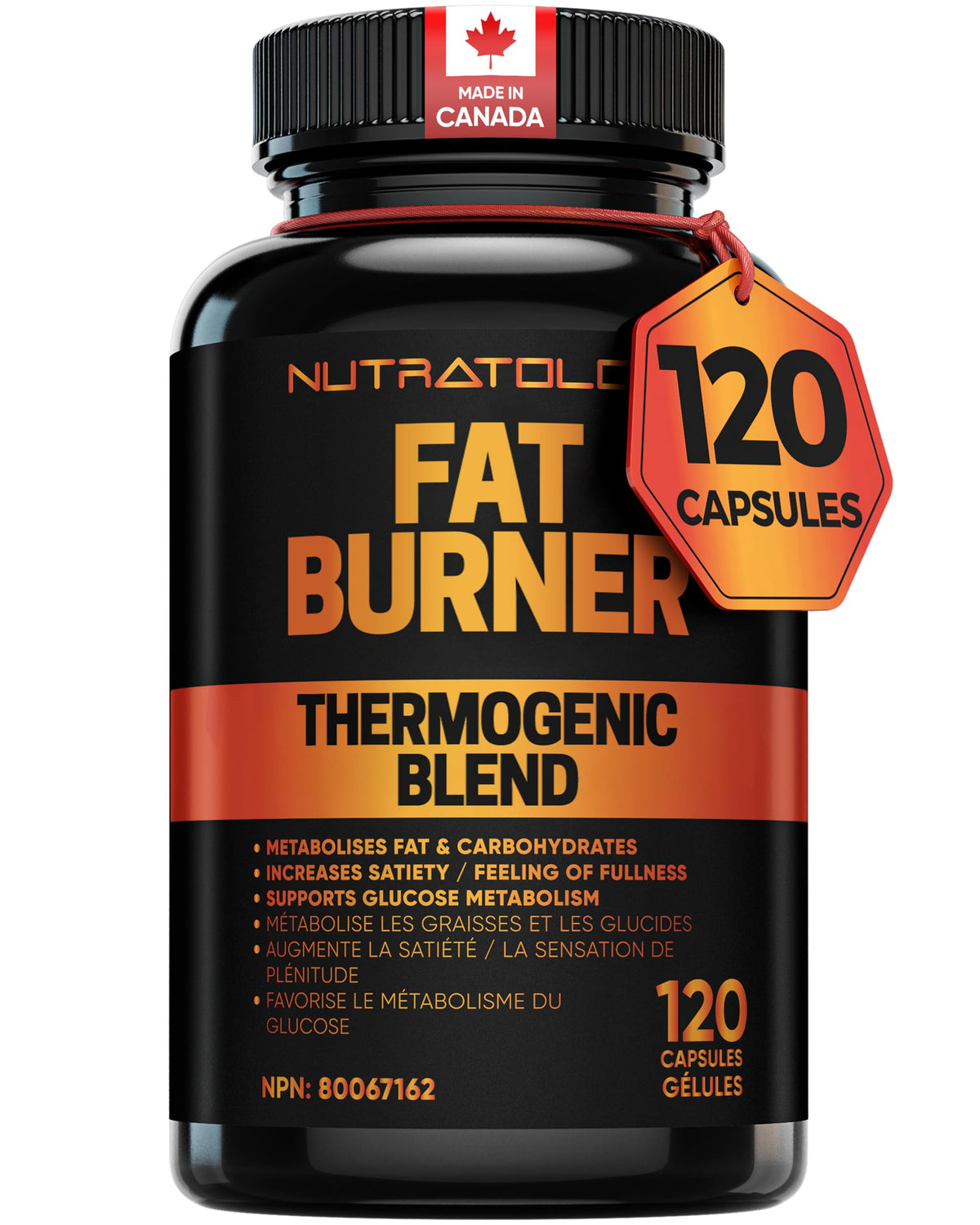 Nutratology® Thermogenic Fat Burner | Canadian-Made | Metabolizes Carbohydrates & Fats - Appetite Suppressant That Helps Satiety - Weight Loss Pills for Women & Men - Keto-Friendly - 120 Capsules 🍁 All In One Marketplace Canada