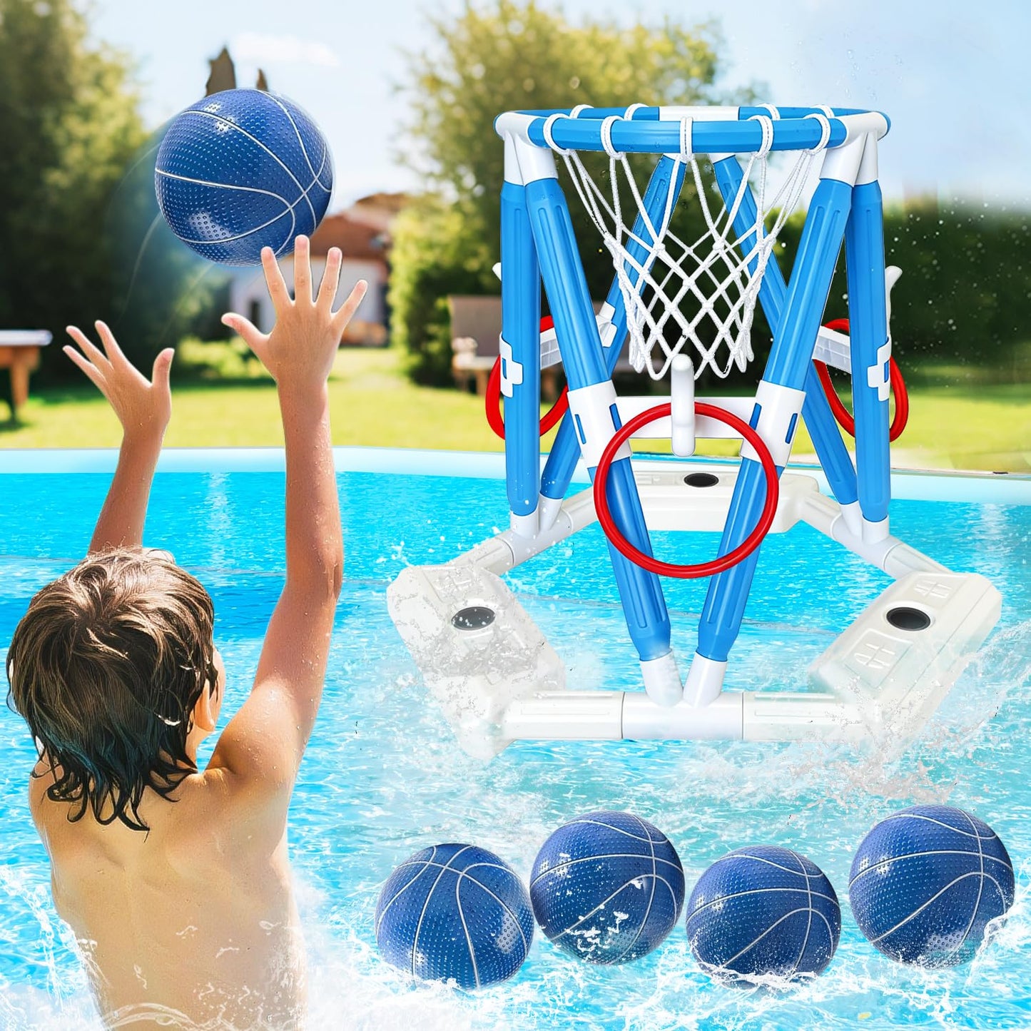 Pool Basketball Hoop Toys, Inflatable Water Basketball Game Pool, Pool Floaties Basketball Hoop Toy Outdoor Toys for Kids Boys Aged 4-18 and Adults (L) 🍁 All In One Marketplace Canada