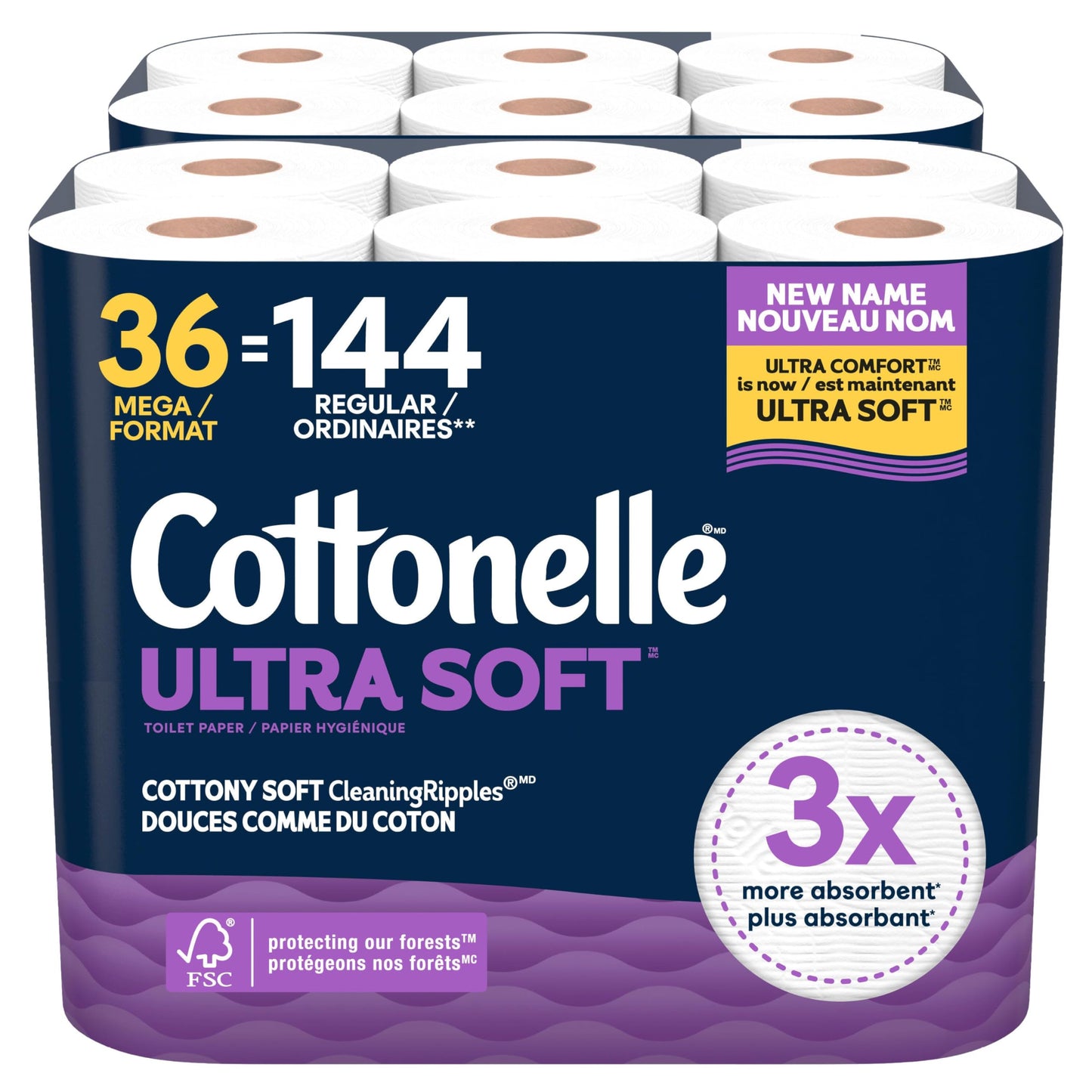 Cottonelle Toilet Paper, 36 Mega Rolls = 144 Regular Rolls (2 Packs of 18), Ultra Soft (Formerly Ultra Comfort), Soft Bathroom Tissue, 244 Sheets per Roll, Packaging May Vary 🍁 All In One Marketplace Canada