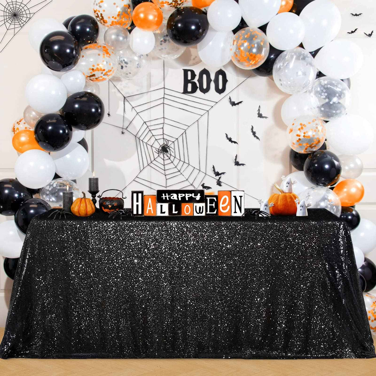 Black Sequin Tablecloth 90x156inch Sparkly Sequin Table Linen Centerpieces