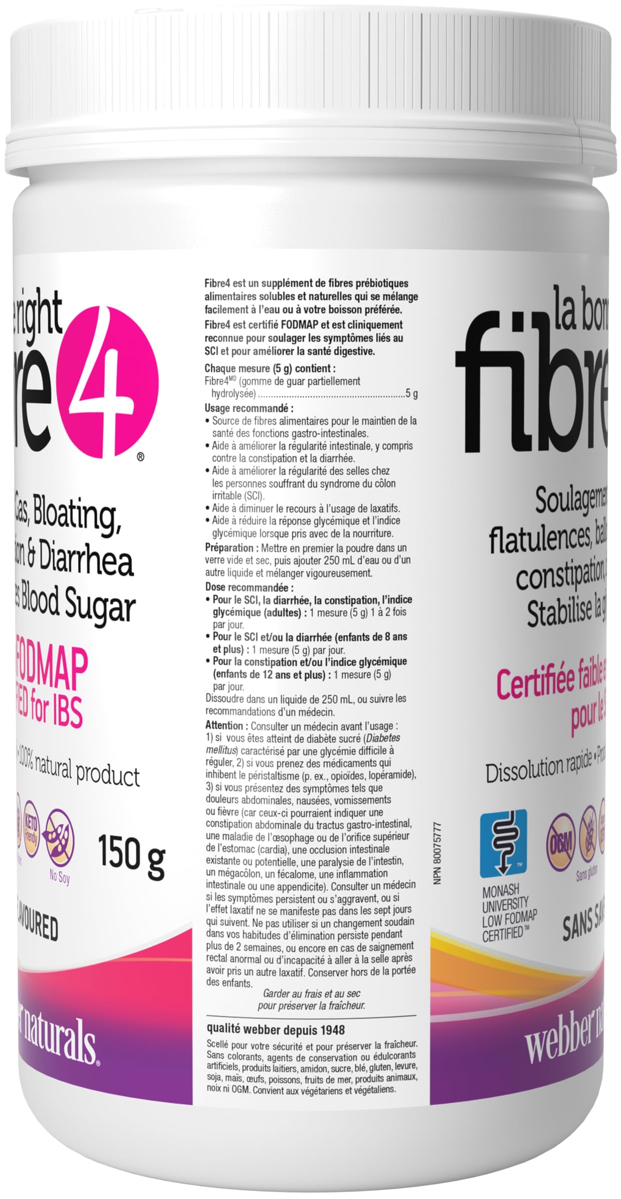 Webber Naturals The Right Fibre4 IBS Intestinal Discomfort 150 g, Unflavoured, 30 Servings, Fibre Supplement for Digestive Health, Low-FODMAP, Vegan 🍁 All In One Marketplace Canada