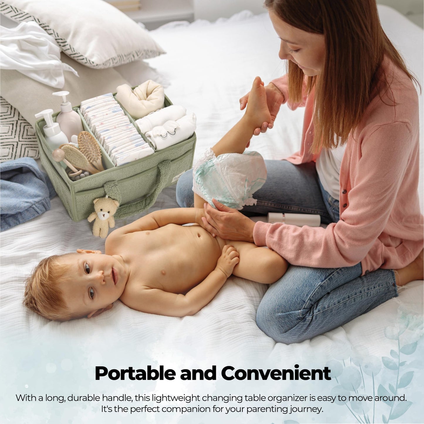 PeraBella Baby Diaper Caddy Organizer, Baby Organizers and Storage for Changing Table, Babies Shower Gift Basket for Boy &Girl, Nursery Essentials Car Caddy Organizer with Handle, Green Diaper Basket 🍁 All In One Marketplace Canada