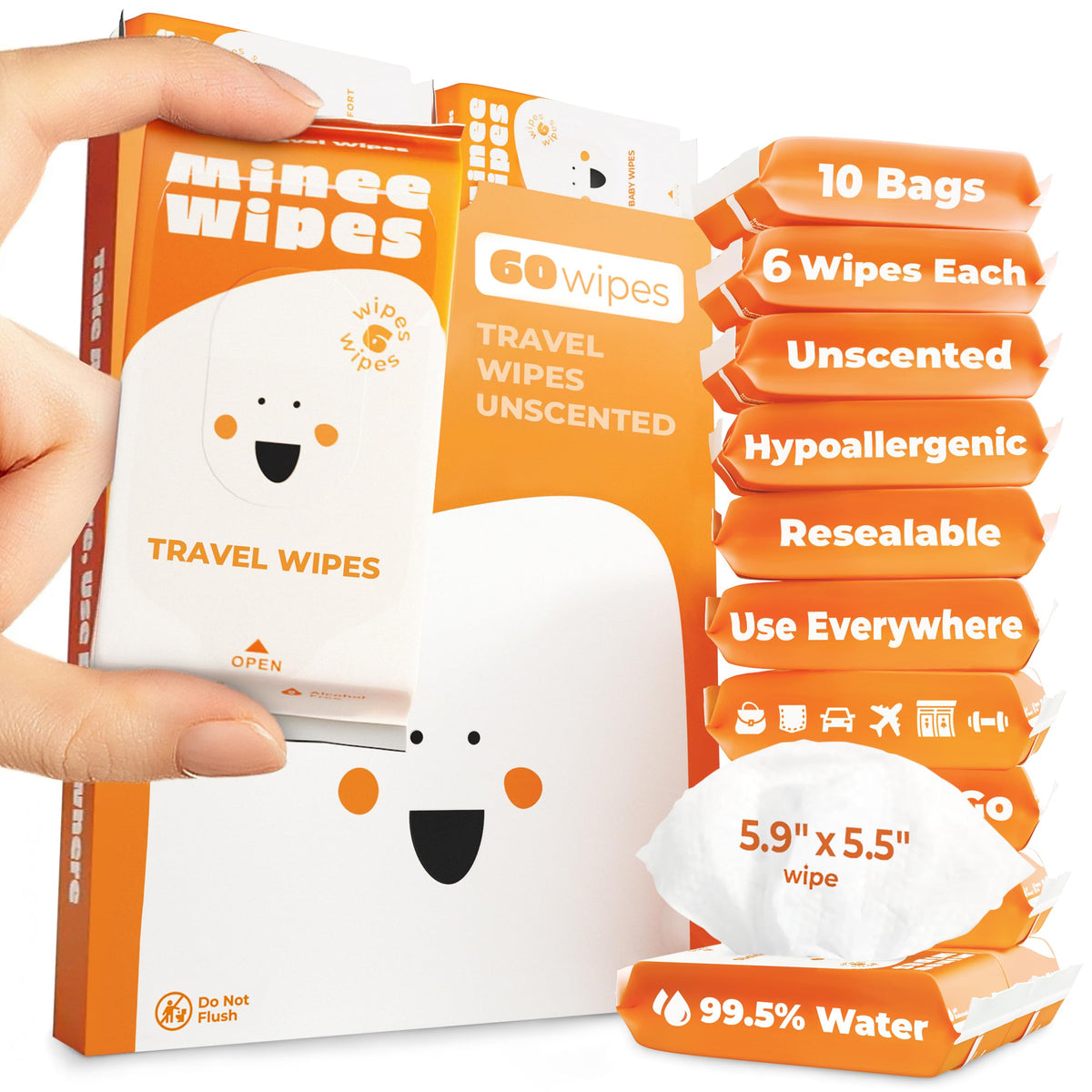 Impossibly Compact Travel Wipes - Skin-Friendly Wet Wipes, Hypoallergenic & Unscented for Adults, Kids & Baby Care - 10 Pack Total 60 Wipes 🍁 All In One Marketplace Canada