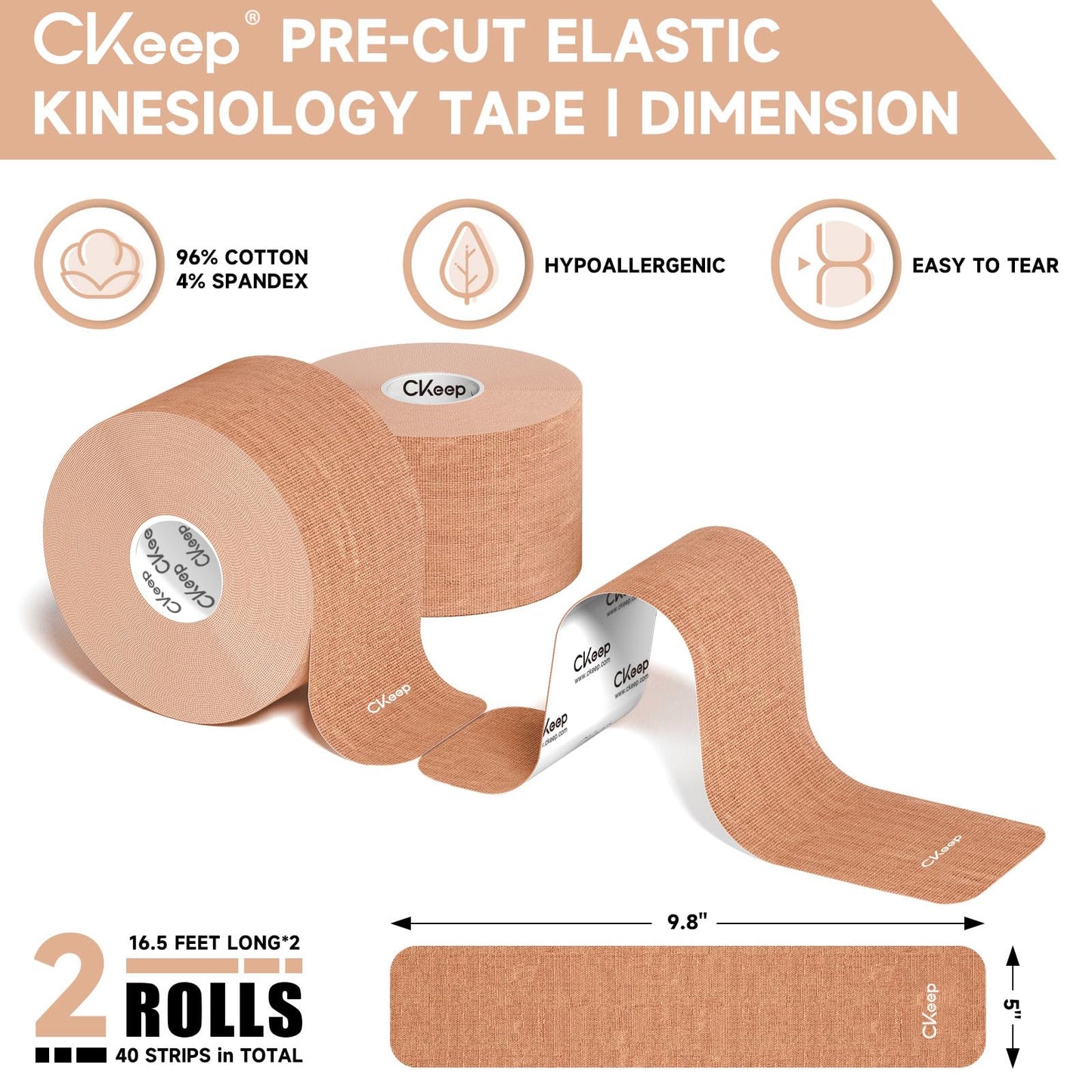 CKeep Kinesiology Tape, Original Cotton Elastic Athletic Tape 2Rolls, Beige 🍁 All In One Marketplace Canada
