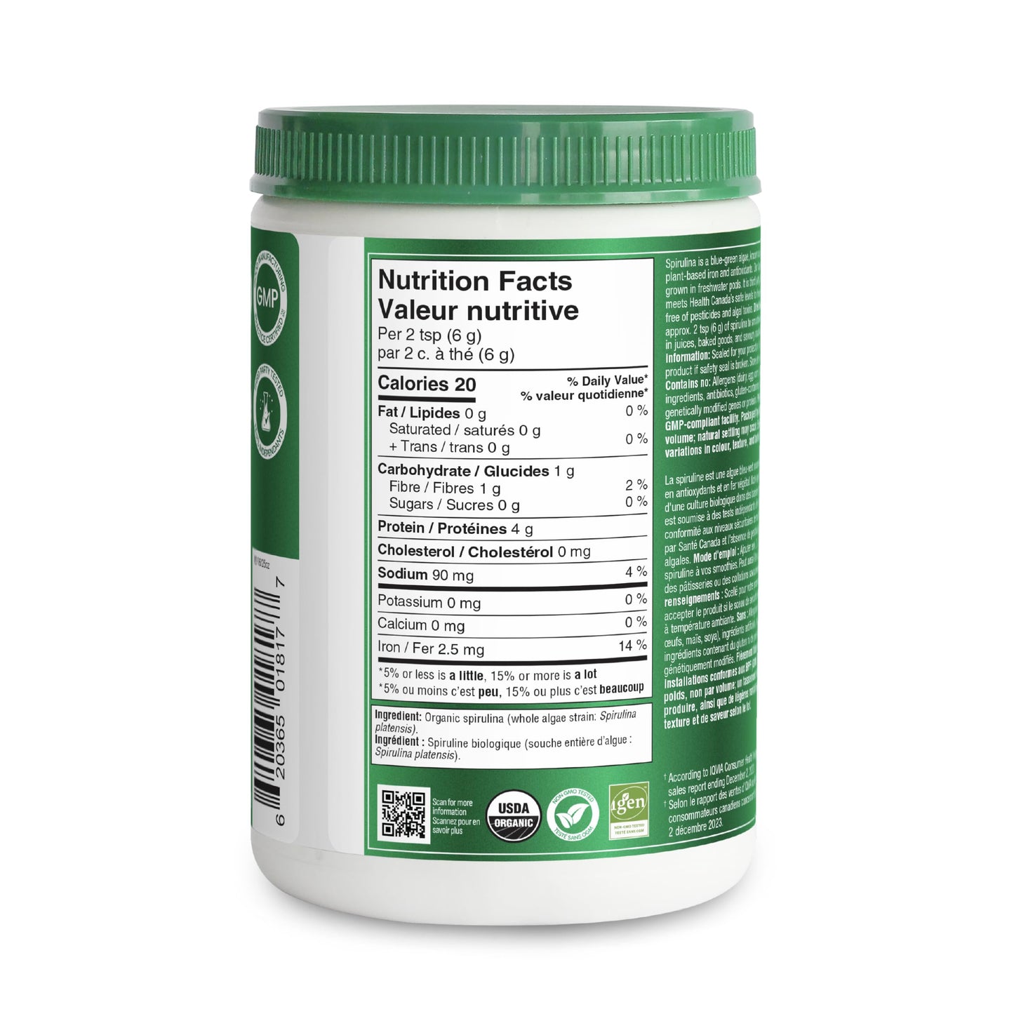 Organika Canadian-Made Certified Organic Spirulina Powder- Superfood, 3rd Party Tested, Pristine Sourcing, Vegan- 300g 🍁 All In One Marketplace Canada