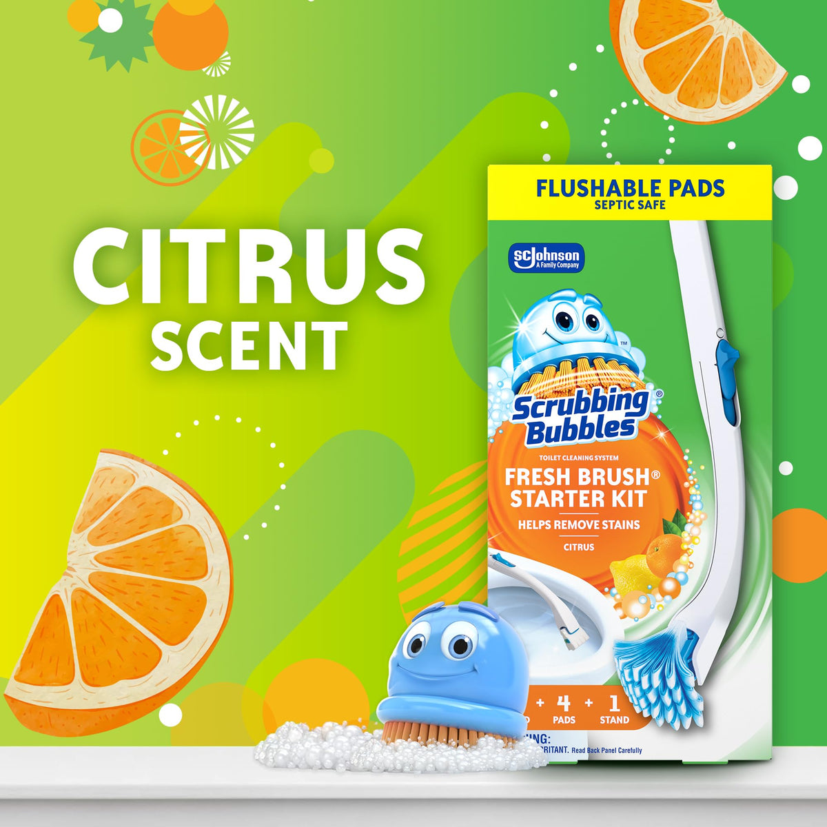 Scrubbing Bubbles Fresh Brush Toilet Bowl Cleaning System Starter Kit, Stain Removing, Citrus Action Scent, Includes: Wand + 4 Refills + 1 Stand 🍁 All In One Marketplace Canada
