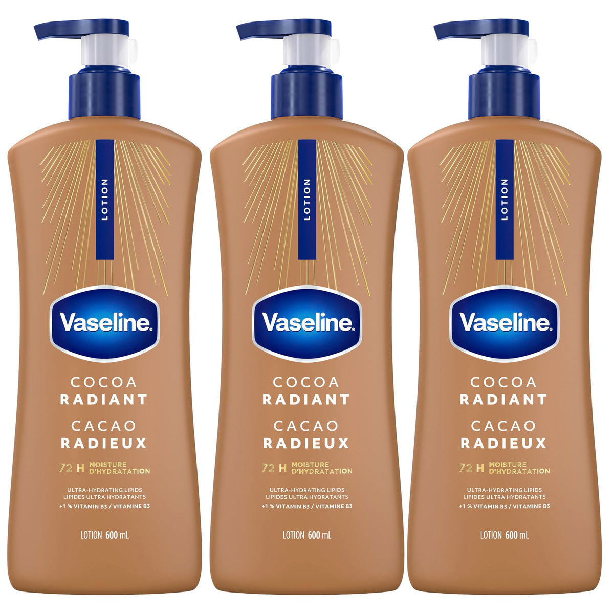 Vaseline Cocoa Radiant Lotion Ultra-Hydrating 72H Moisture, 600mL, 3-Pack 🍁 All In One Marketplace Canada