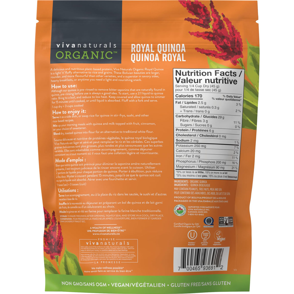 Viva Naturals Organic Quinoa (4 lb) – Quinoa Organic, Non-GMO & Pre-Washed Whole Grain | Gluten-Free Vegan Plant Protein, Source of Fibre & Iron, Puffed Rice & Pasta Substitute 🍁 All In One Marketplace Canada
