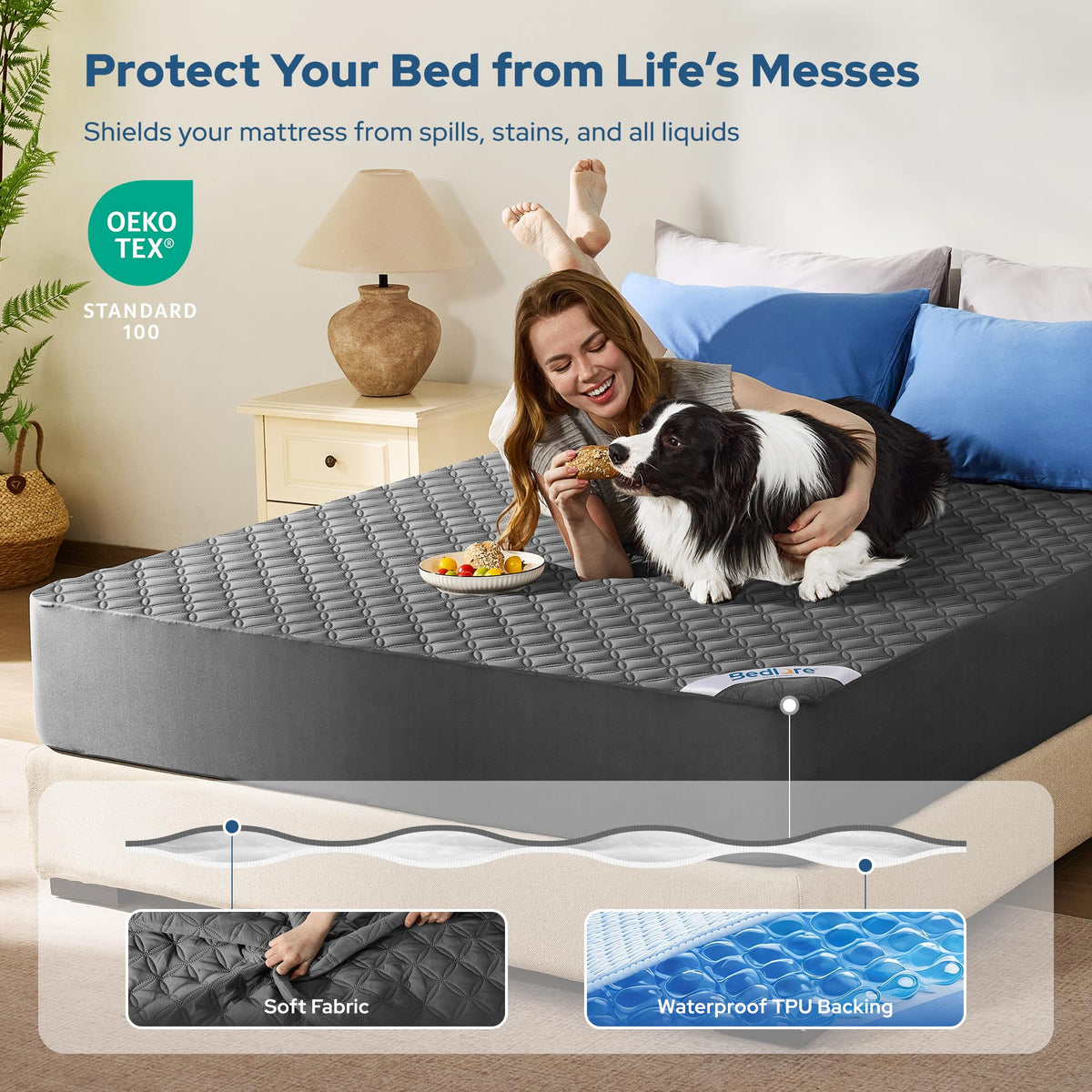 Waterproof Mattress Protector, Noiseless Queen Size Mattress Pad with Deep Pocket Fitted Up to 6"-21", Soft & Breathable Dirt-Proof Bed Mattress Cover Washable for Home, Bedroom, Hotel (Gray) 🍁 All In One Marketplace Canada