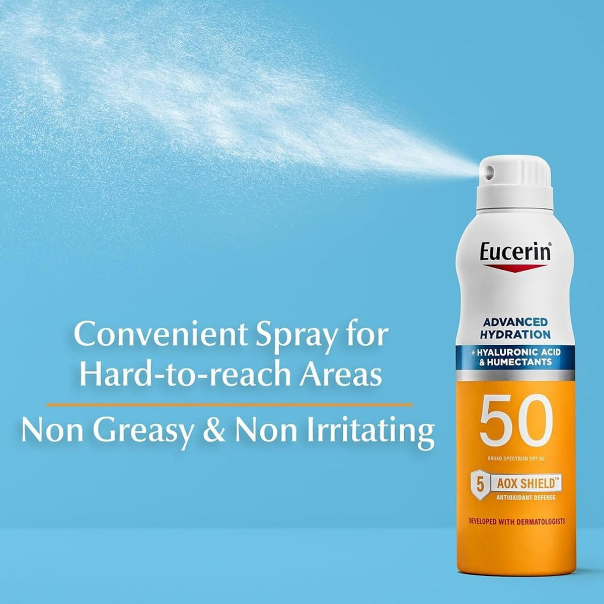Eucerin Complete Hydration Sunscreen Spray, Daily Body Sunscreen SPF 50 With Hyaluronic Acid, Lightweight Body SPF 50 Spray with UVA-UVB Sun Protection, Fragrance Free & Water Resistant, 170 g Spray Bottle 🍁 All In One Marketplace Canada